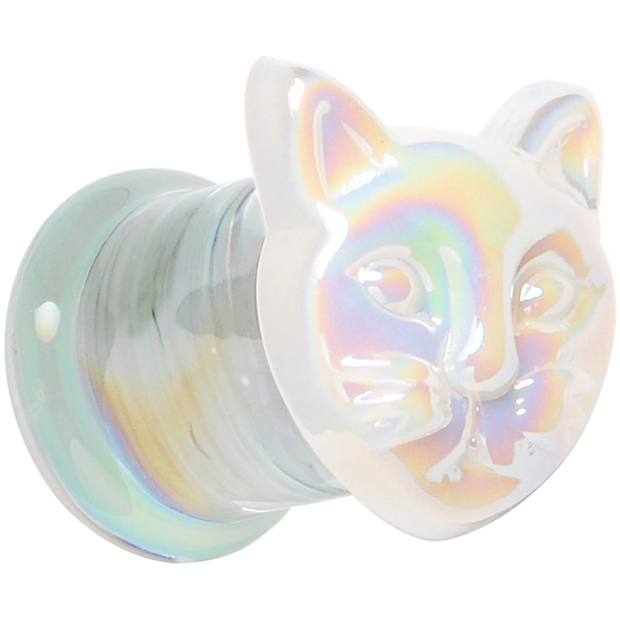 Aurora White Glass Double Flare Kitty Cat Plug Set 6mm to 25mm - Image 5