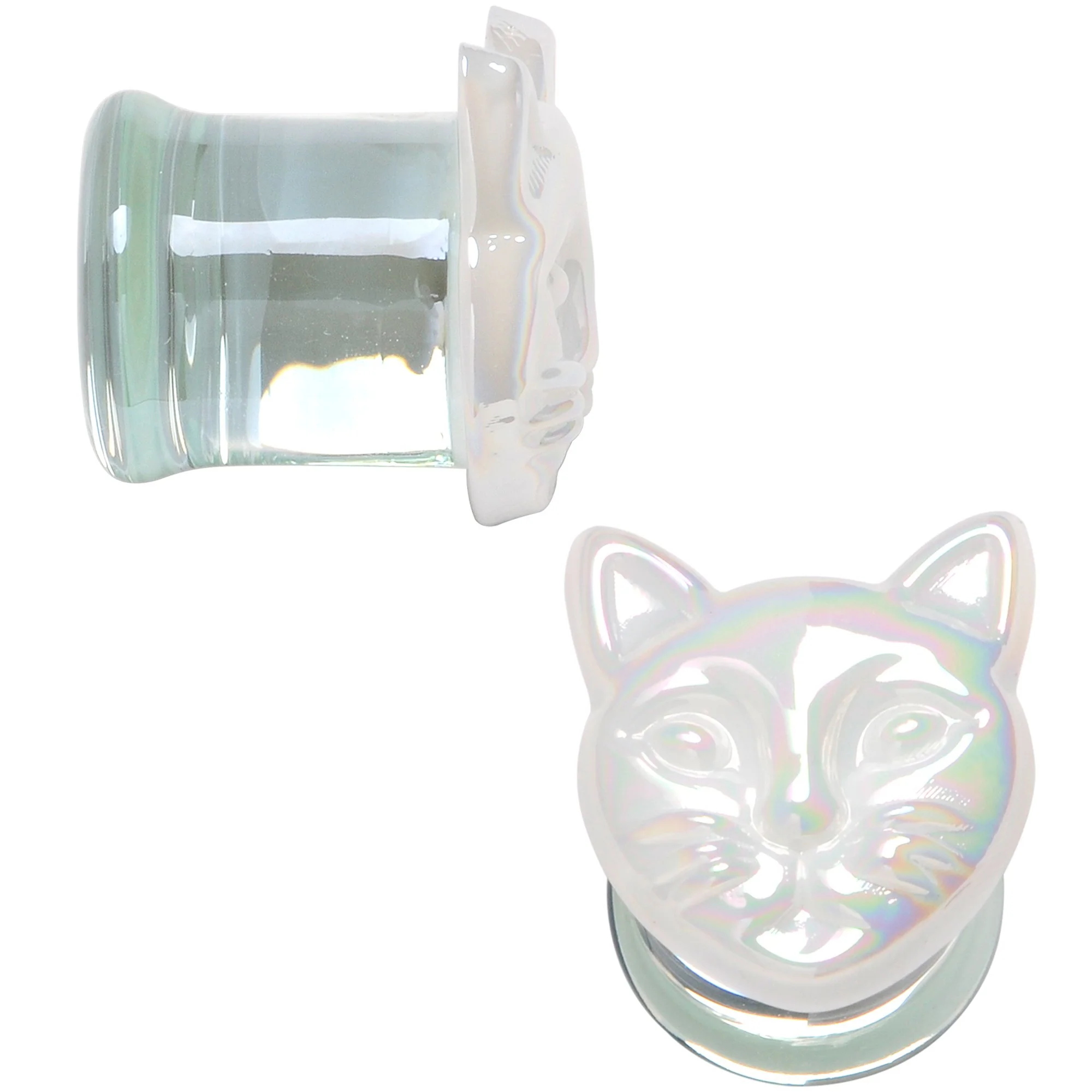 Aurora White Glass Double Flare Kitty Cat Plug Set 6mm to 25mm - Image 6