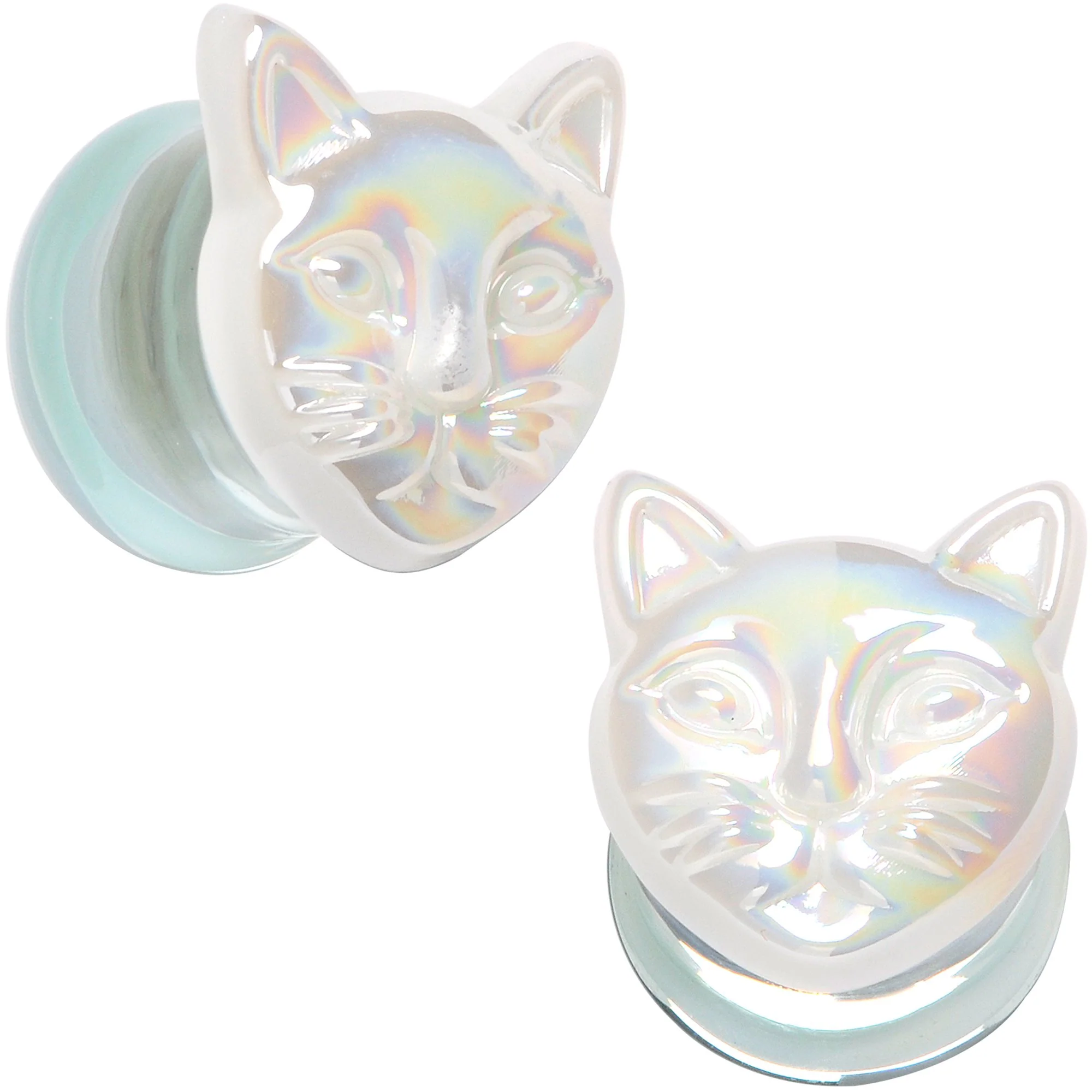 Aurora White Glass Double Flare Kitty Cat Plug Set 6mm to 25mm - Image 8