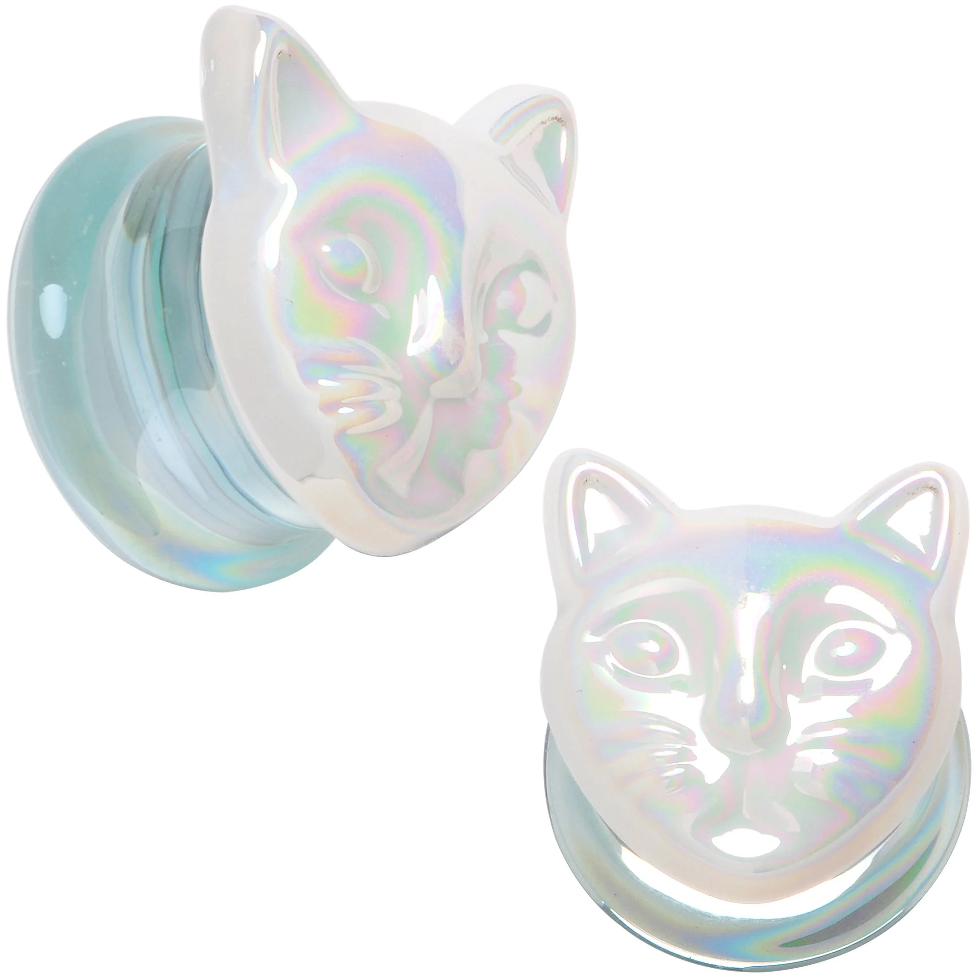 Aurora White Glass Double Flare Kitty Cat Plug Set 6mm to 25mm - Image 9