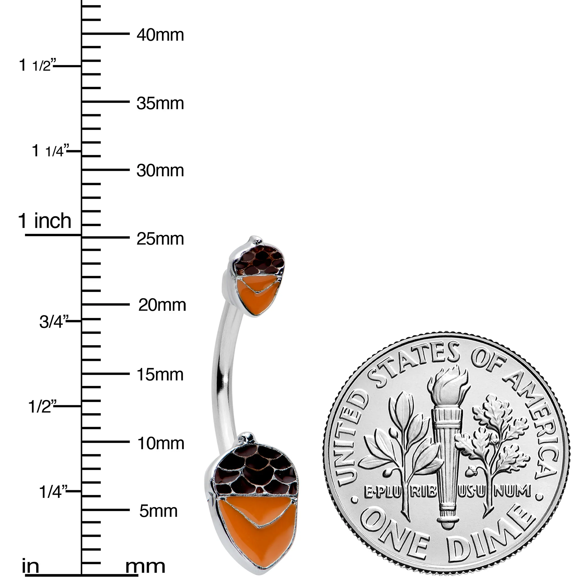 Autumn Acorn Brown Orange Fall Double Mount Belly Ring - Image 3