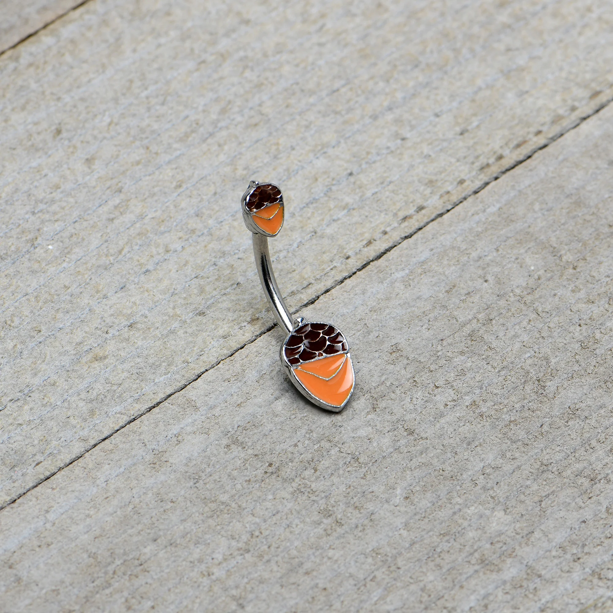 Autumn Acorn Brown Orange Fall Double Mount Belly Ring - Image 5