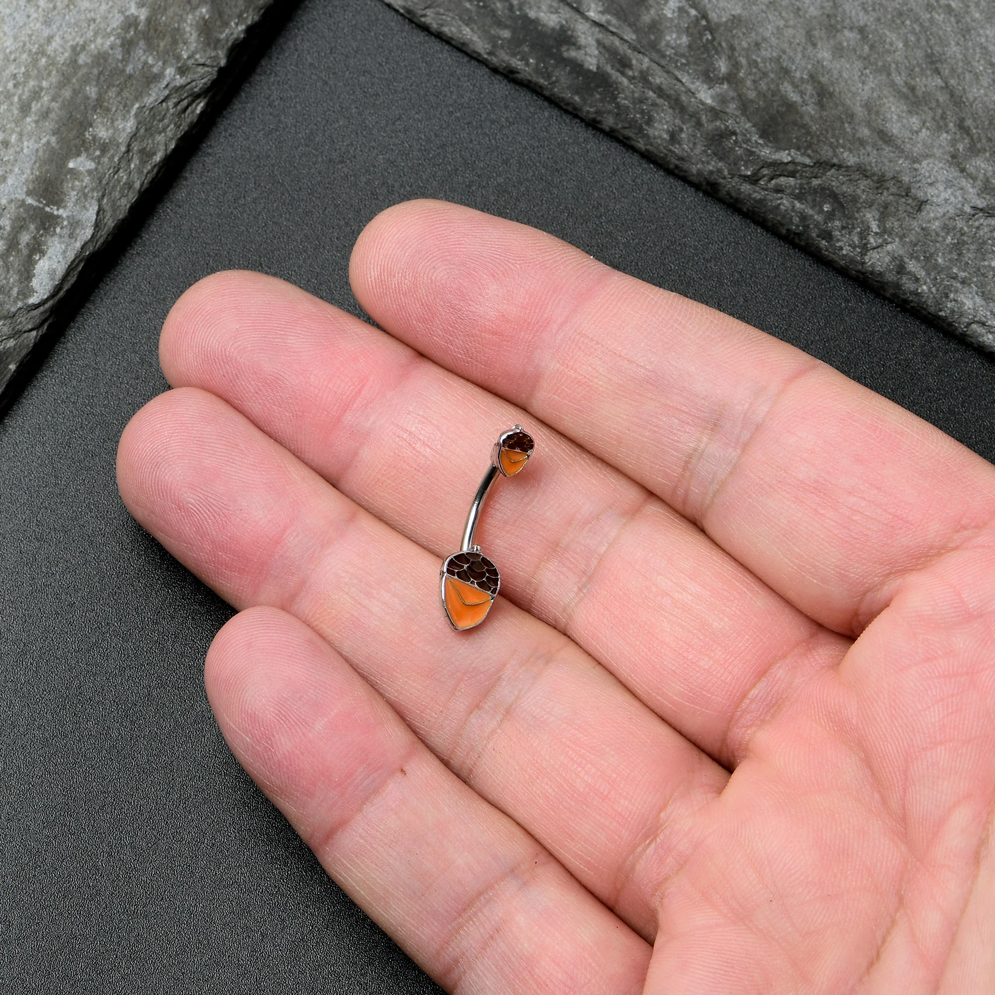 Autumn Acorn Brown Orange Fall Double Mount Belly Ring - Image 7