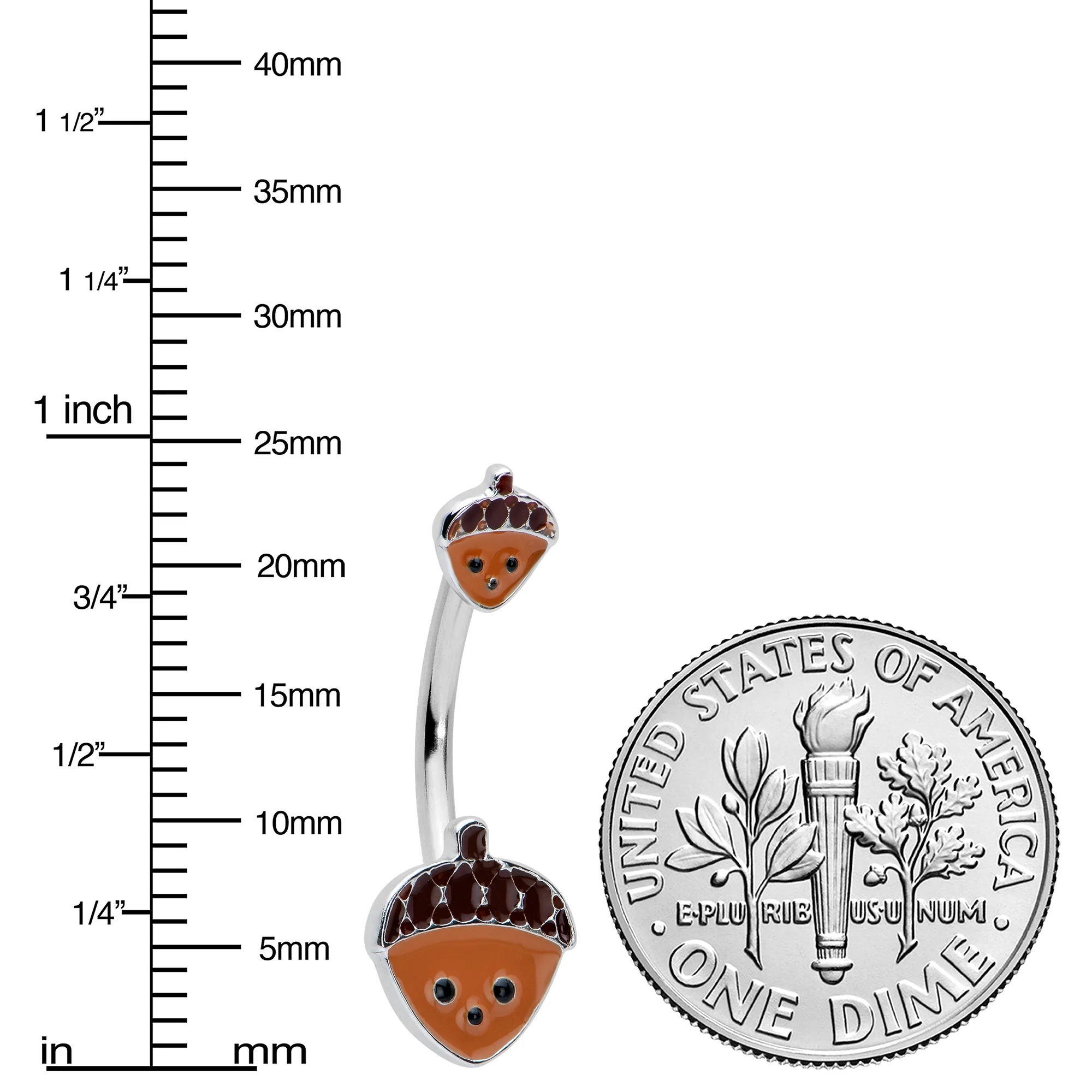 Autumn Acorn Face Brown Fall Double Mount Belly Ring - Image 3