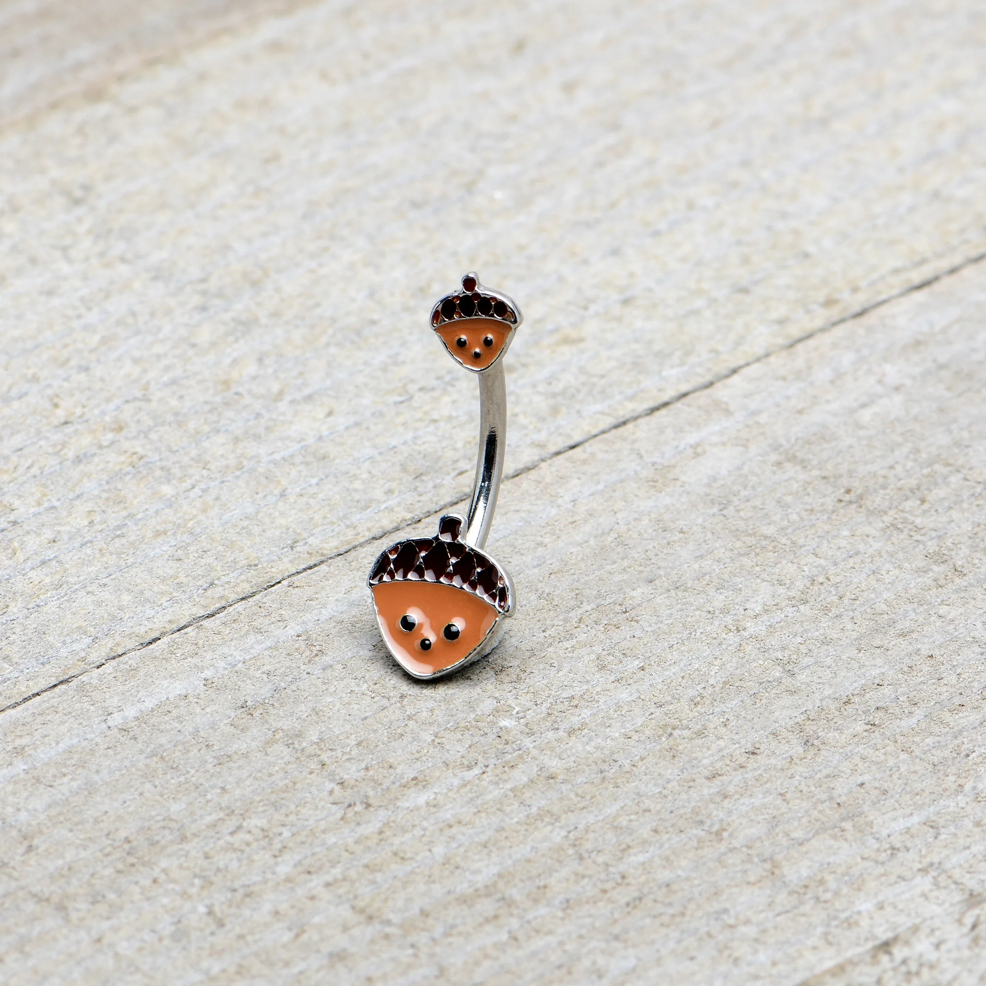 Autumn Acorn Face Brown Fall Double Mount Belly Ring - Image 5