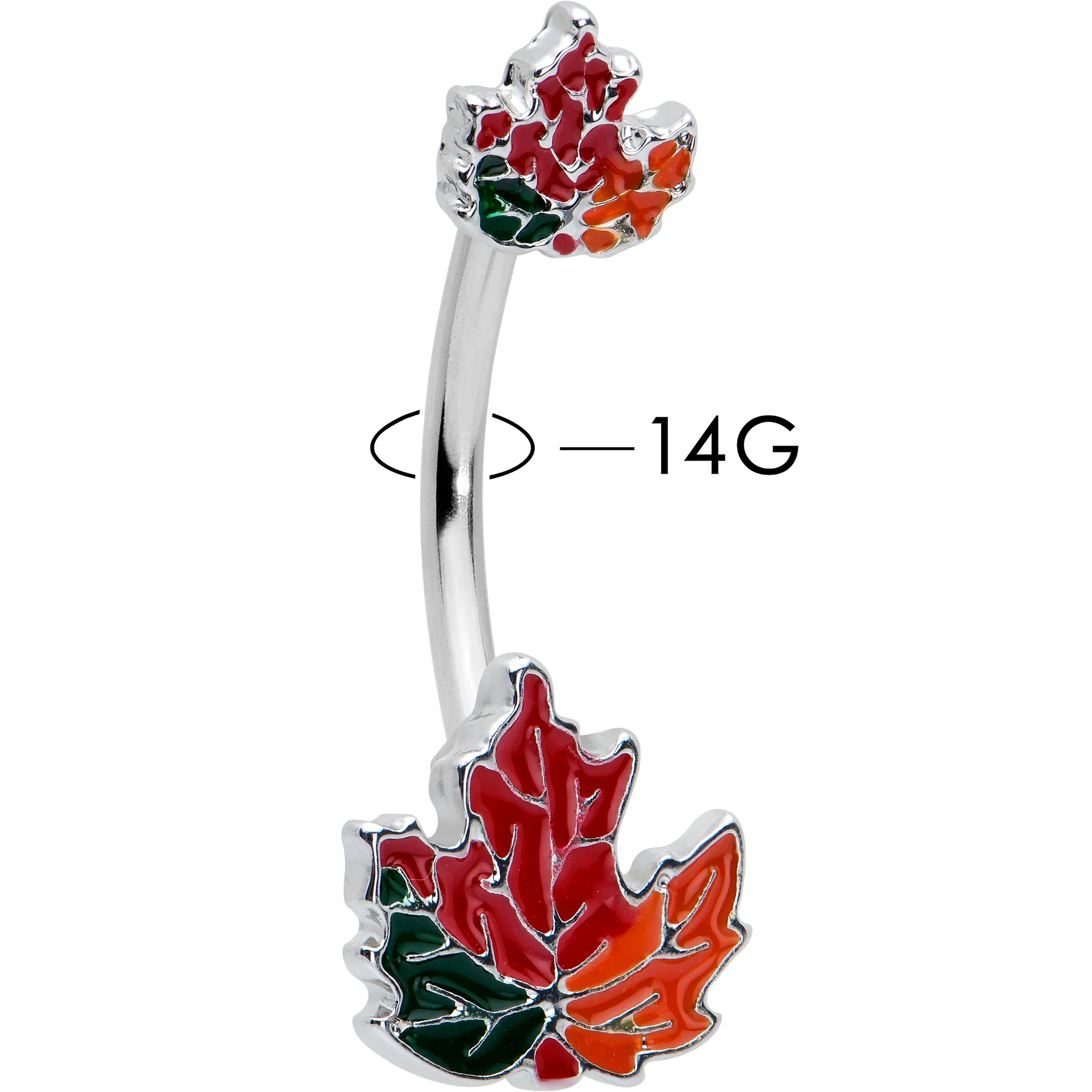 Autumn Tricolor Maple Leaves Red Green Orange Double Mount Belly Ring - Image 2