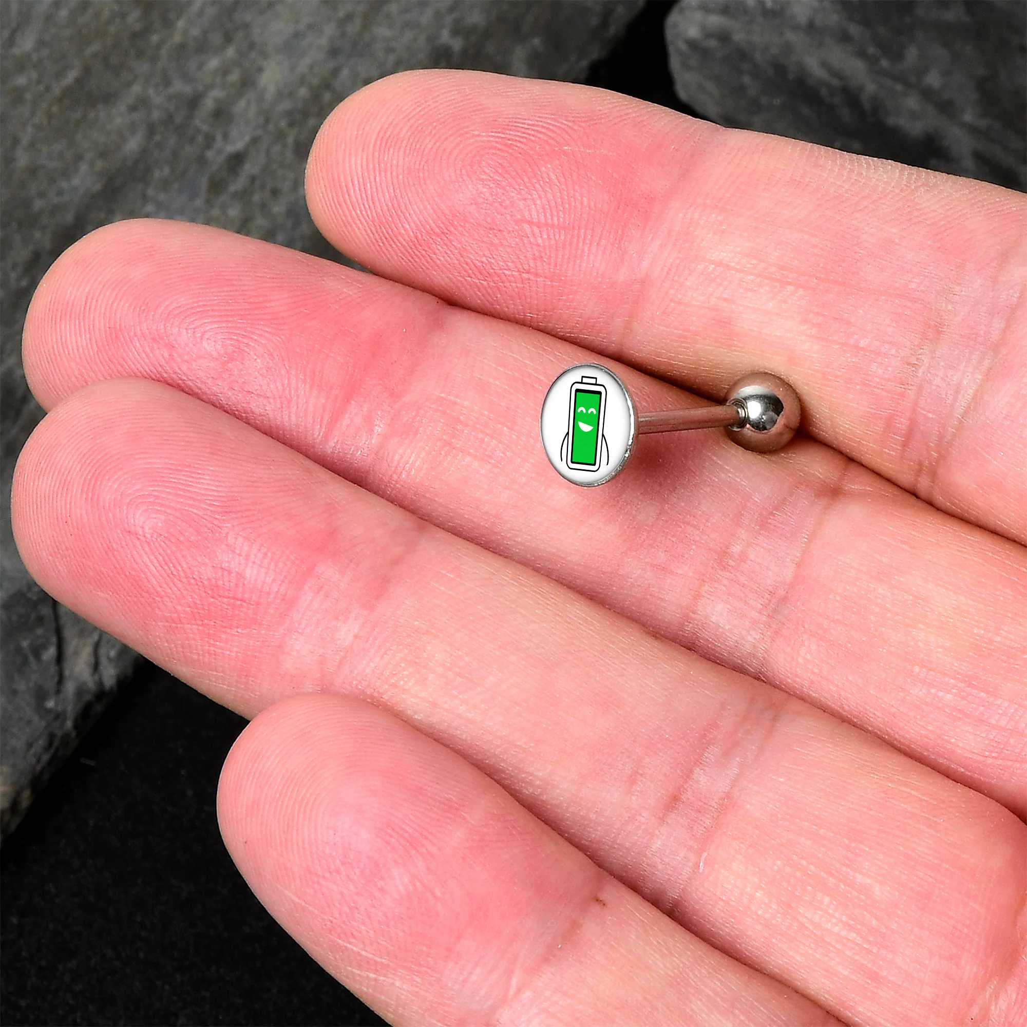 Battery Full Barbell Tongue Ring by Onyx O - Image 2