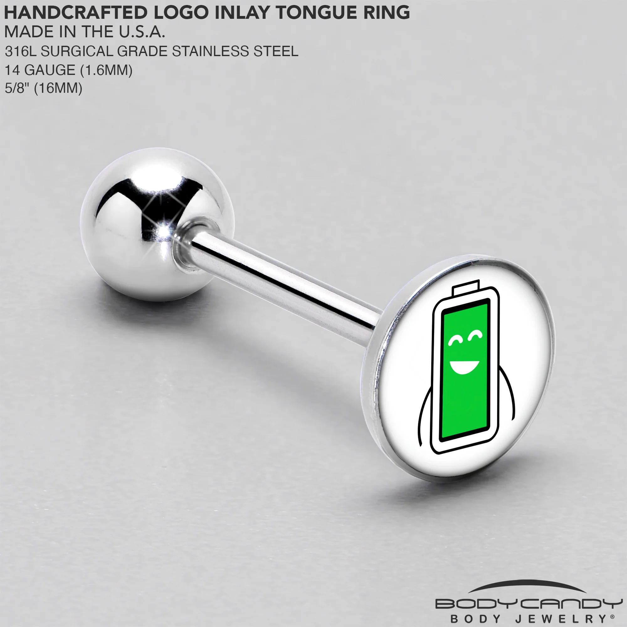 Battery Full Barbell Tongue Ring by Onyx O - Image 4