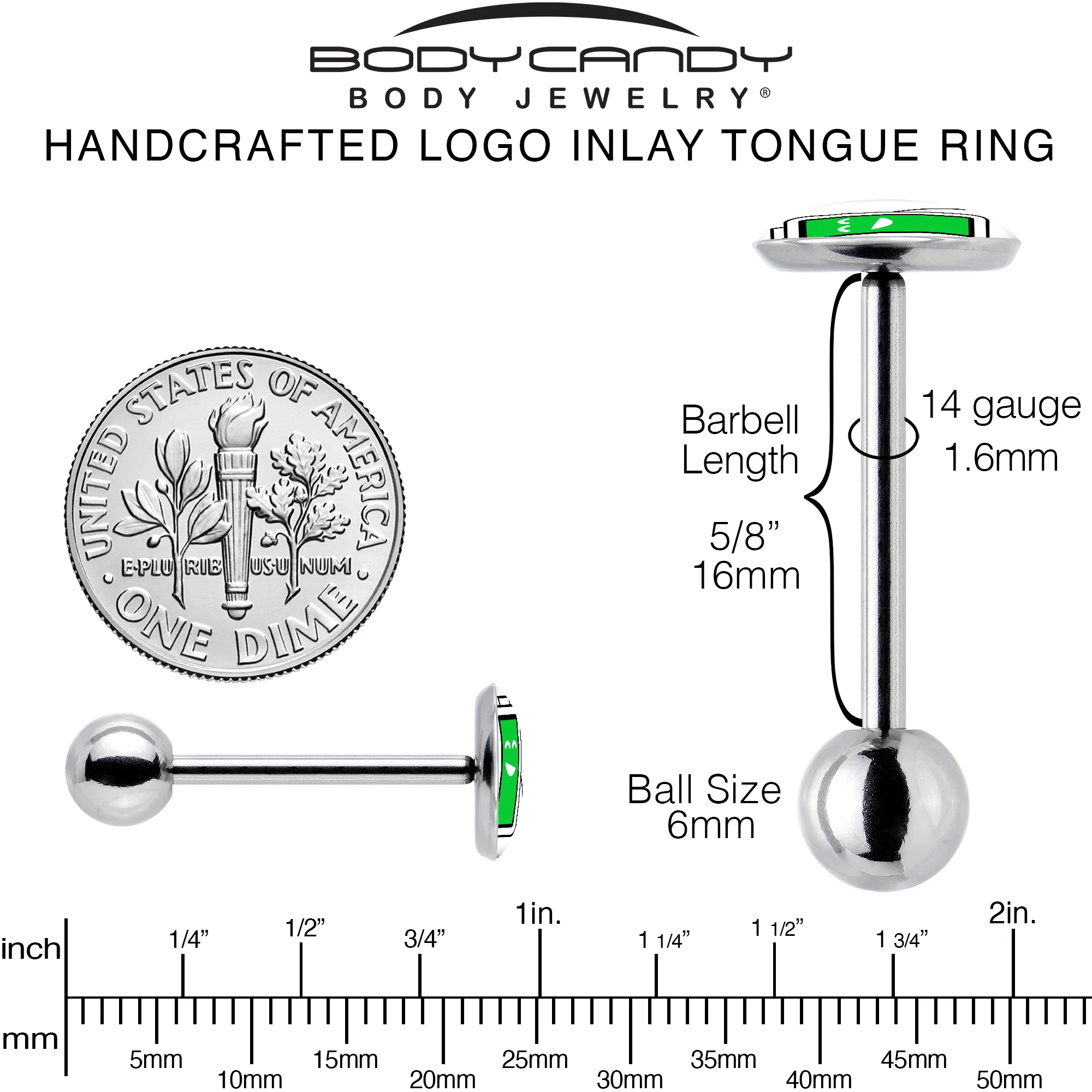 Battery Full Barbell Tongue Ring by Onyx O - Image 5
