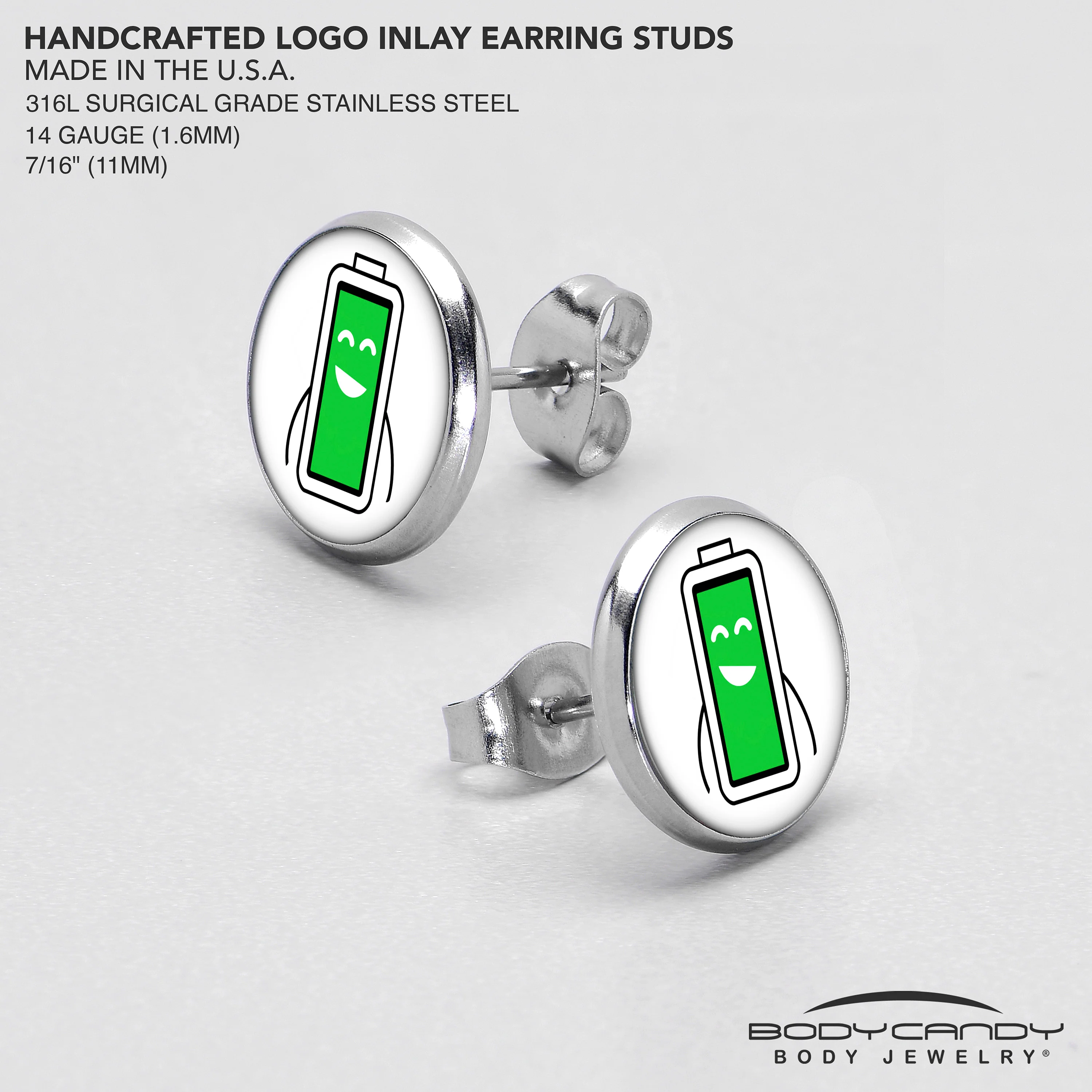 Battery Full Stud Earrings by Onyx O - Image 7