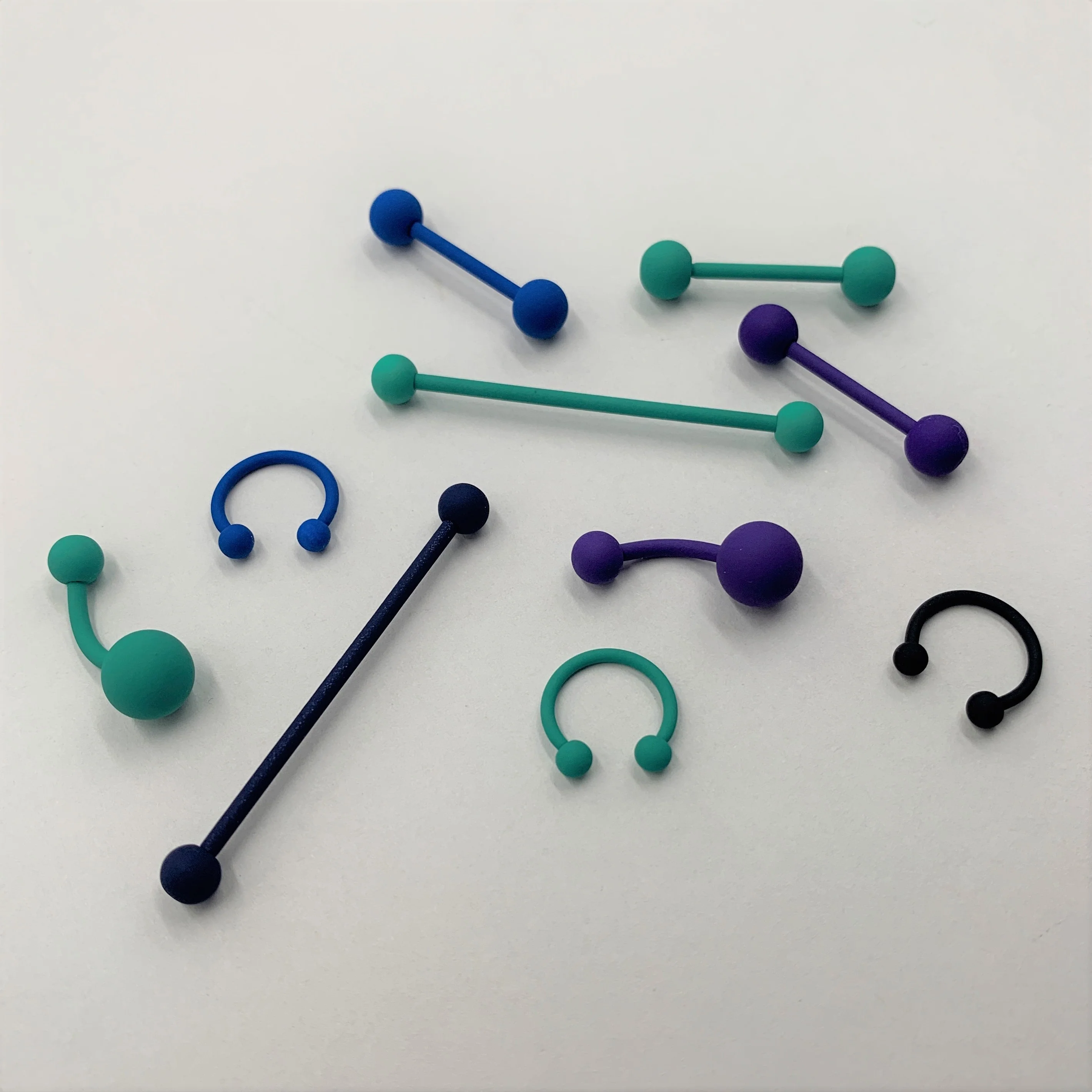Beautiful Blue Matte Barbell Tongue Ring - Image 2