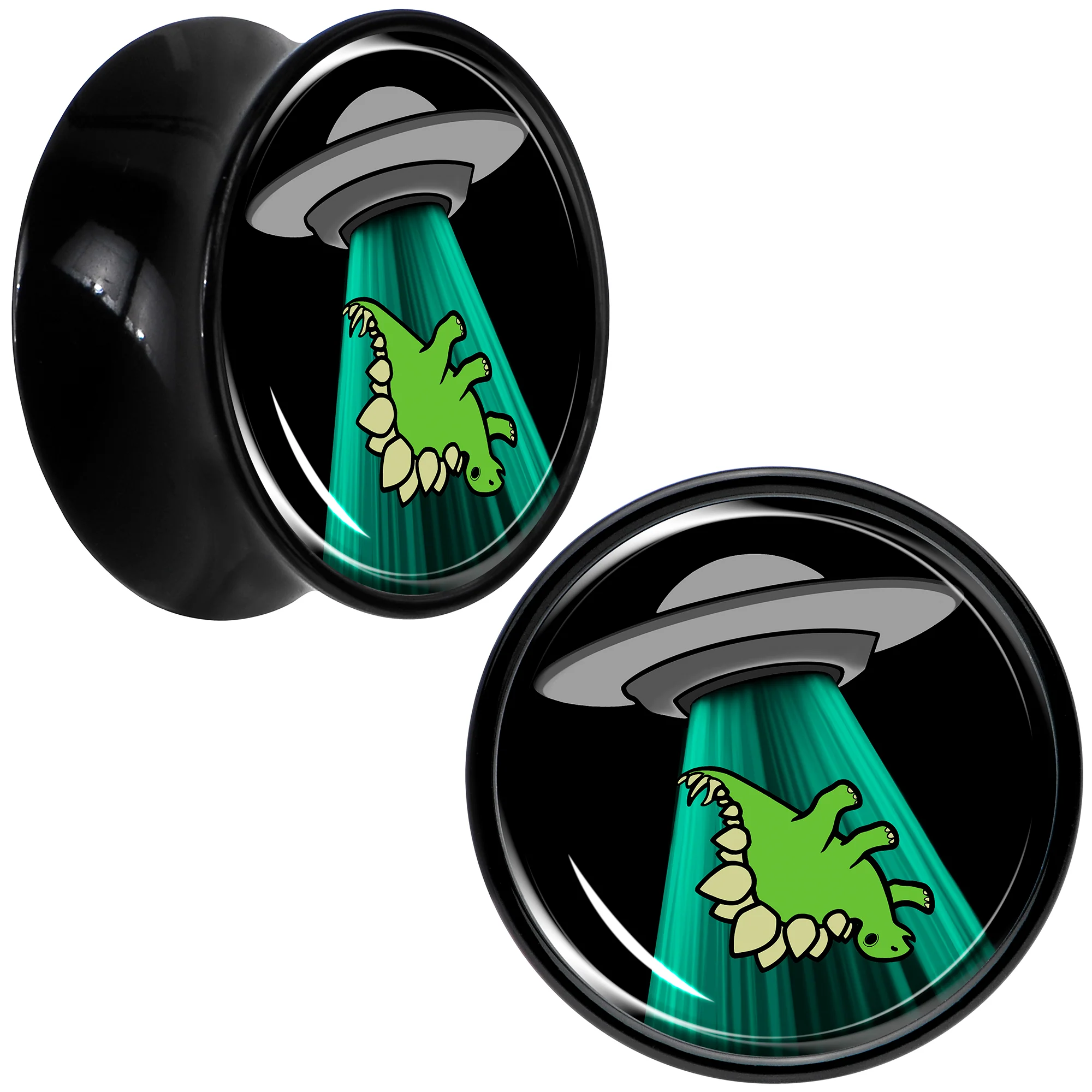 Black Acrylic Alien UFO Dinosaur Abduction Double Flare Plug Set by Onyx O - Image 10