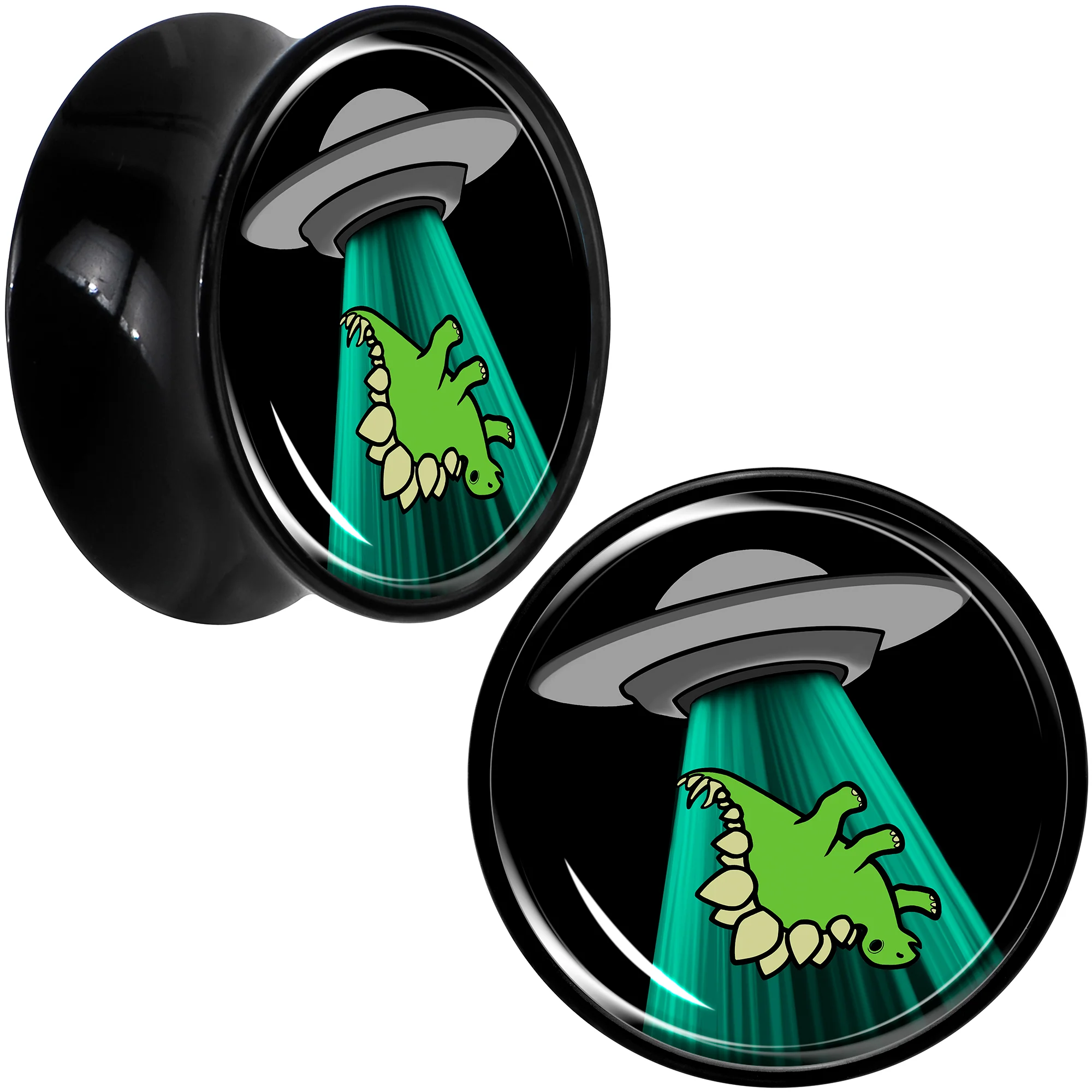 Black Acrylic Alien UFO Dinosaur Abduction Double Flare Plug Set by Onyx O - Image 11