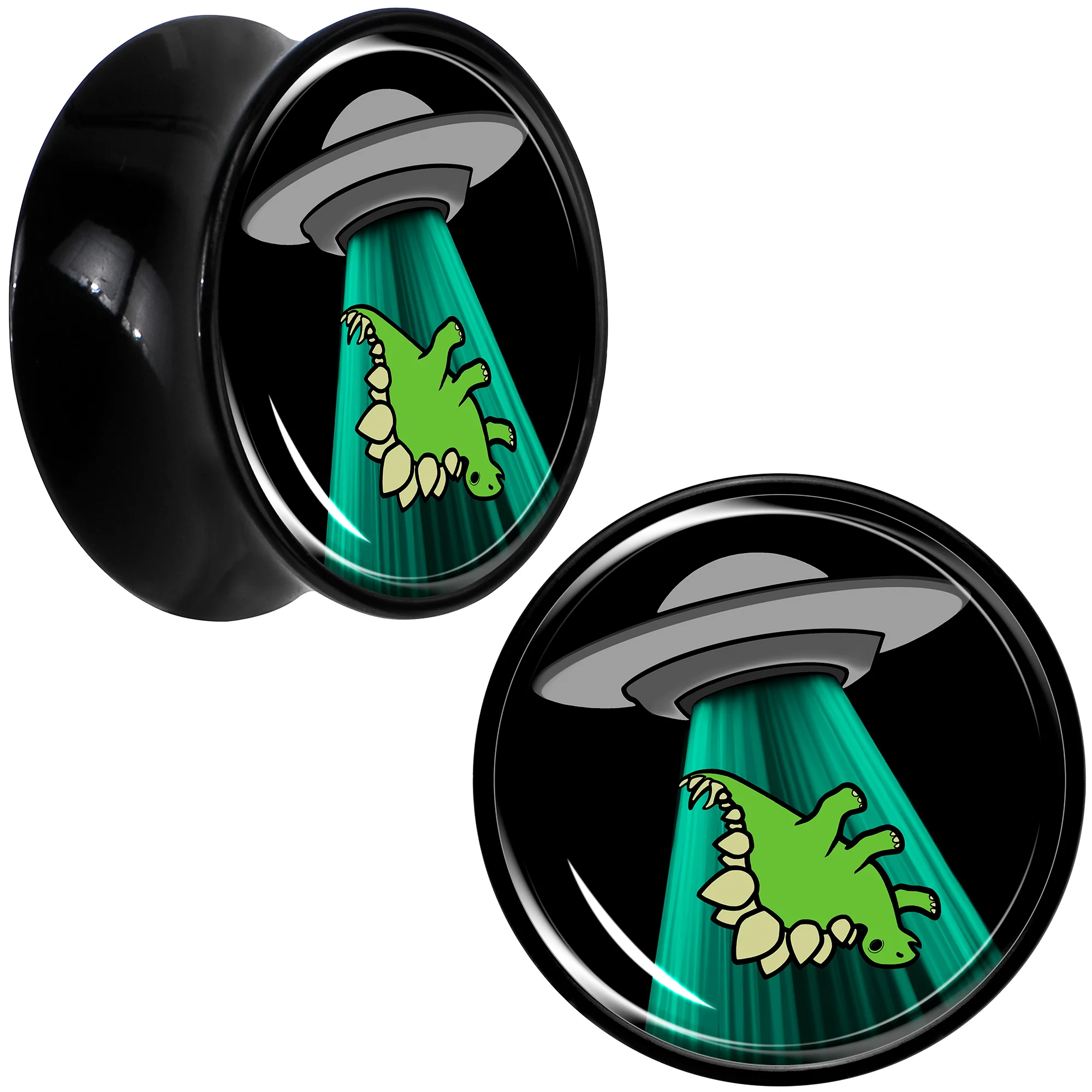 Black Acrylic Alien UFO Dinosaur Abduction Double Flare Plug Set by Onyx O - Image 12