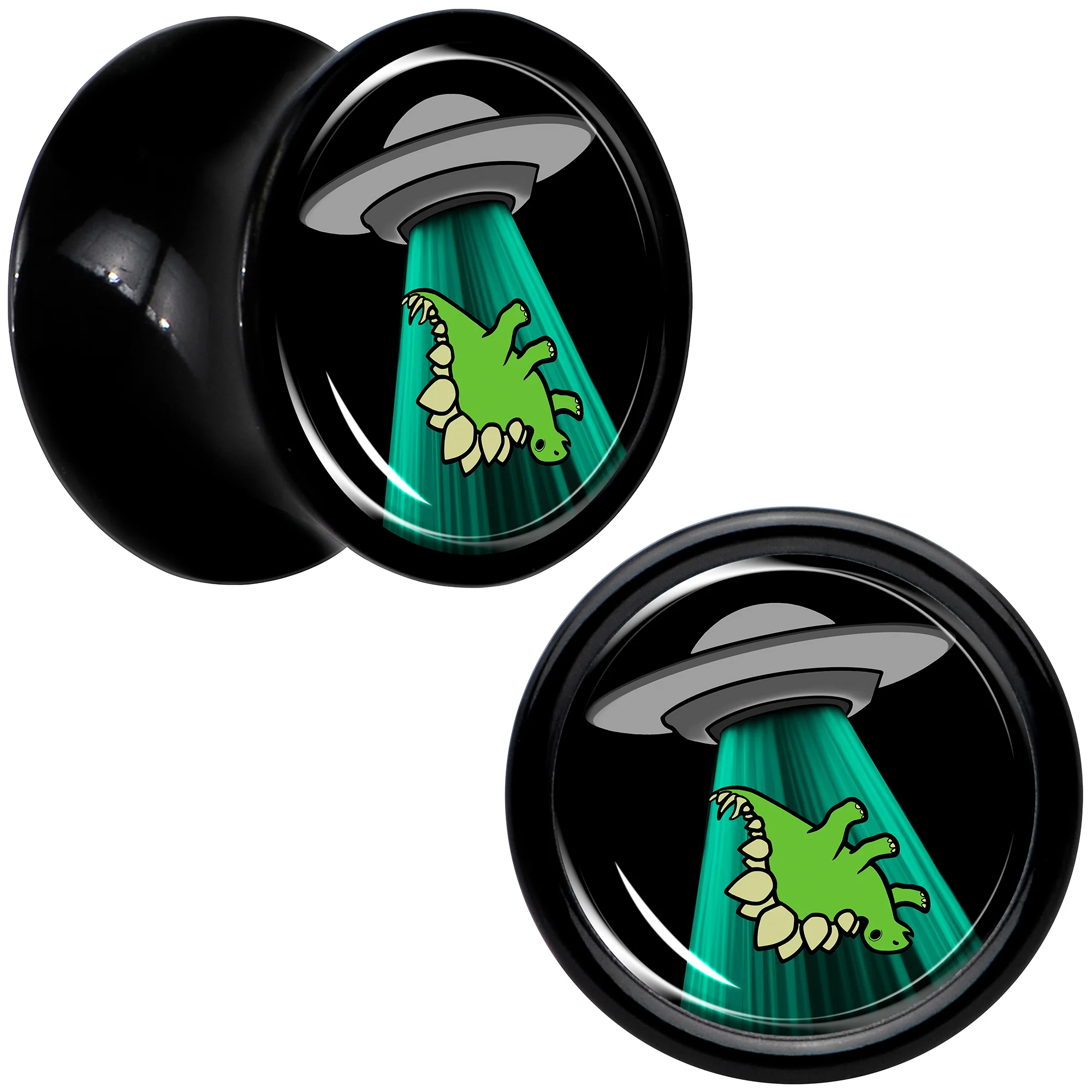 Black Acrylic Alien UFO Dinosaur Abduction Double Flare Plug Set by Onyx O - Image 13