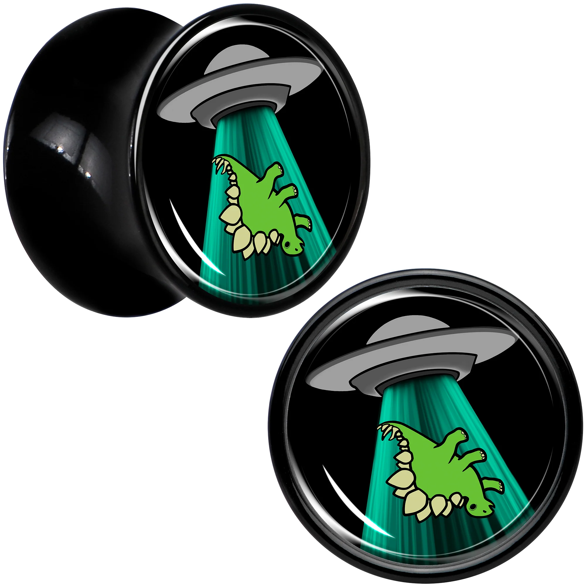 Black Acrylic Alien UFO Dinosaur Abduction Double Flare Plug Set by Onyx O - Image 2