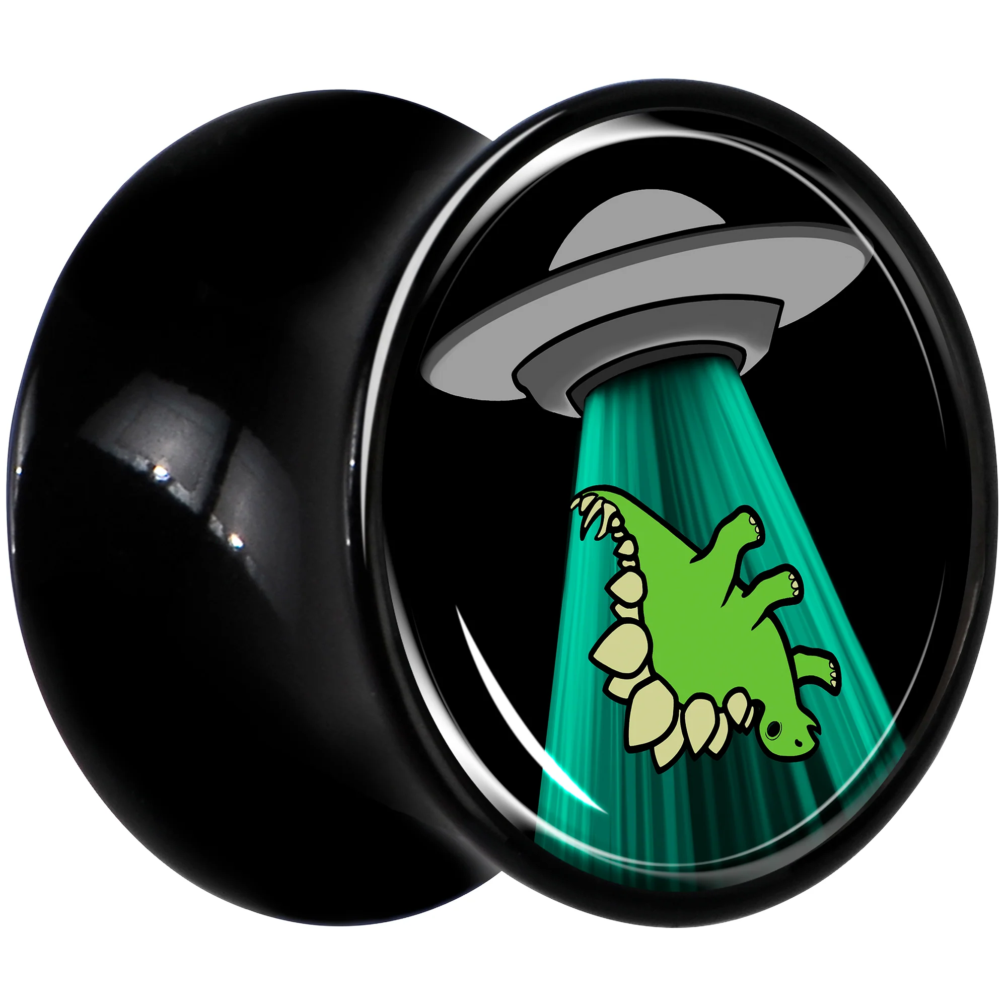 Black Acrylic Alien UFO Dinosaur Abduction Double Flare Plug Set by Onyx O - Image 3
