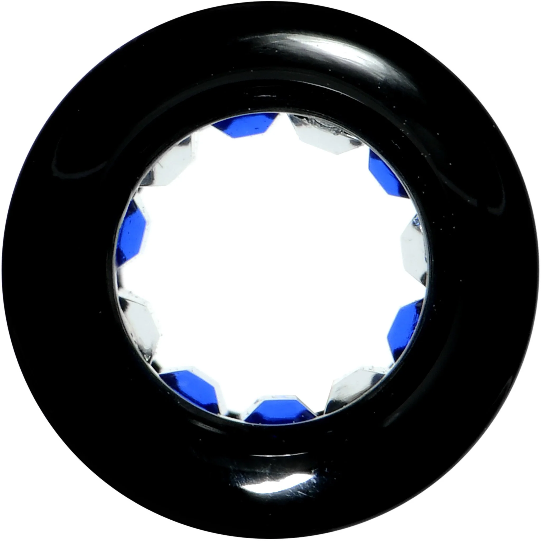 Black Acrylic Blue and Clear Gem Inlay Saddle Tunnel Plug 0G to 1 Inch - Image 2