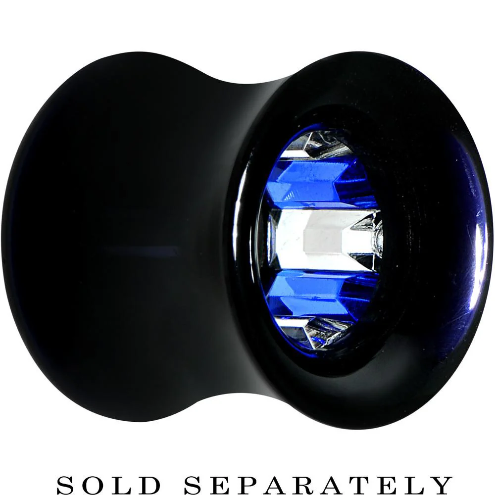 Black Acrylic Blue and Clear Gem Inlay Saddle Tunnel Plug 0G to 1 Inch - Image 4