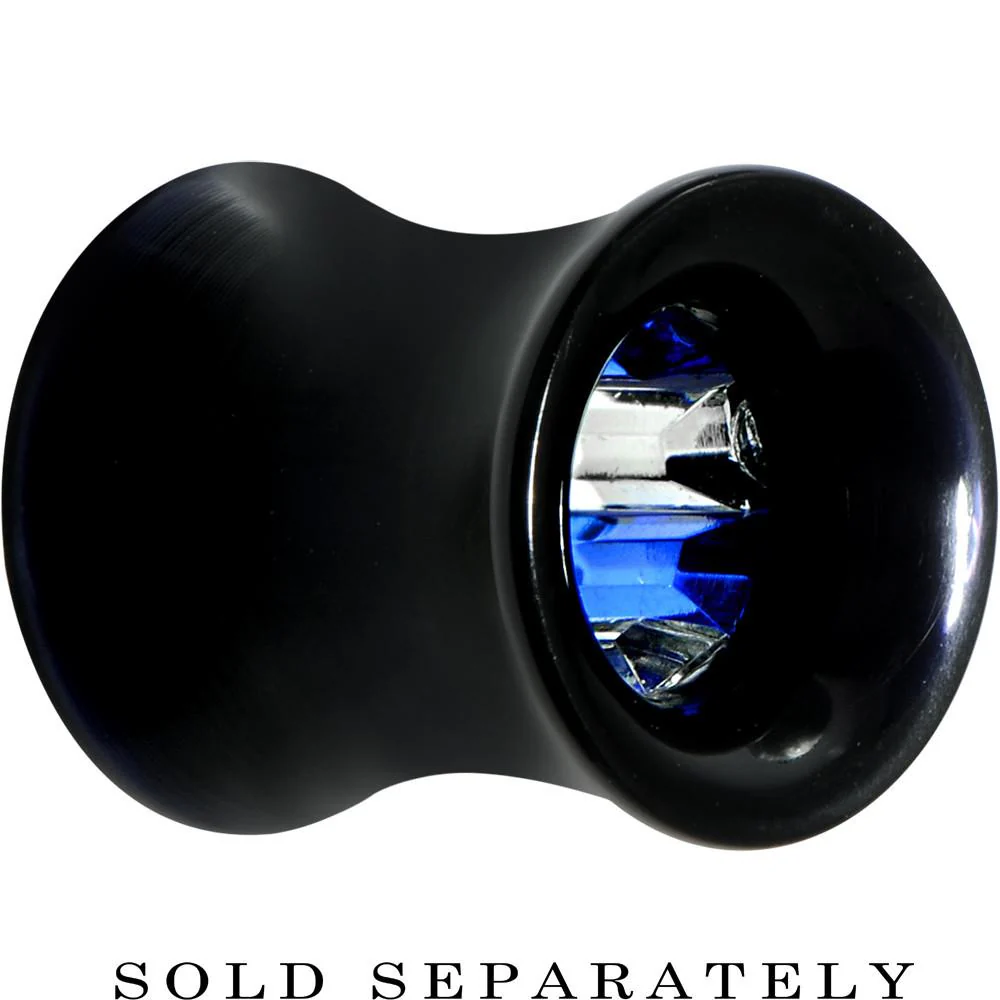 Black Acrylic Blue and Clear Gem Inlay Saddle Tunnel Plug 0G to 1 Inch - Image 5