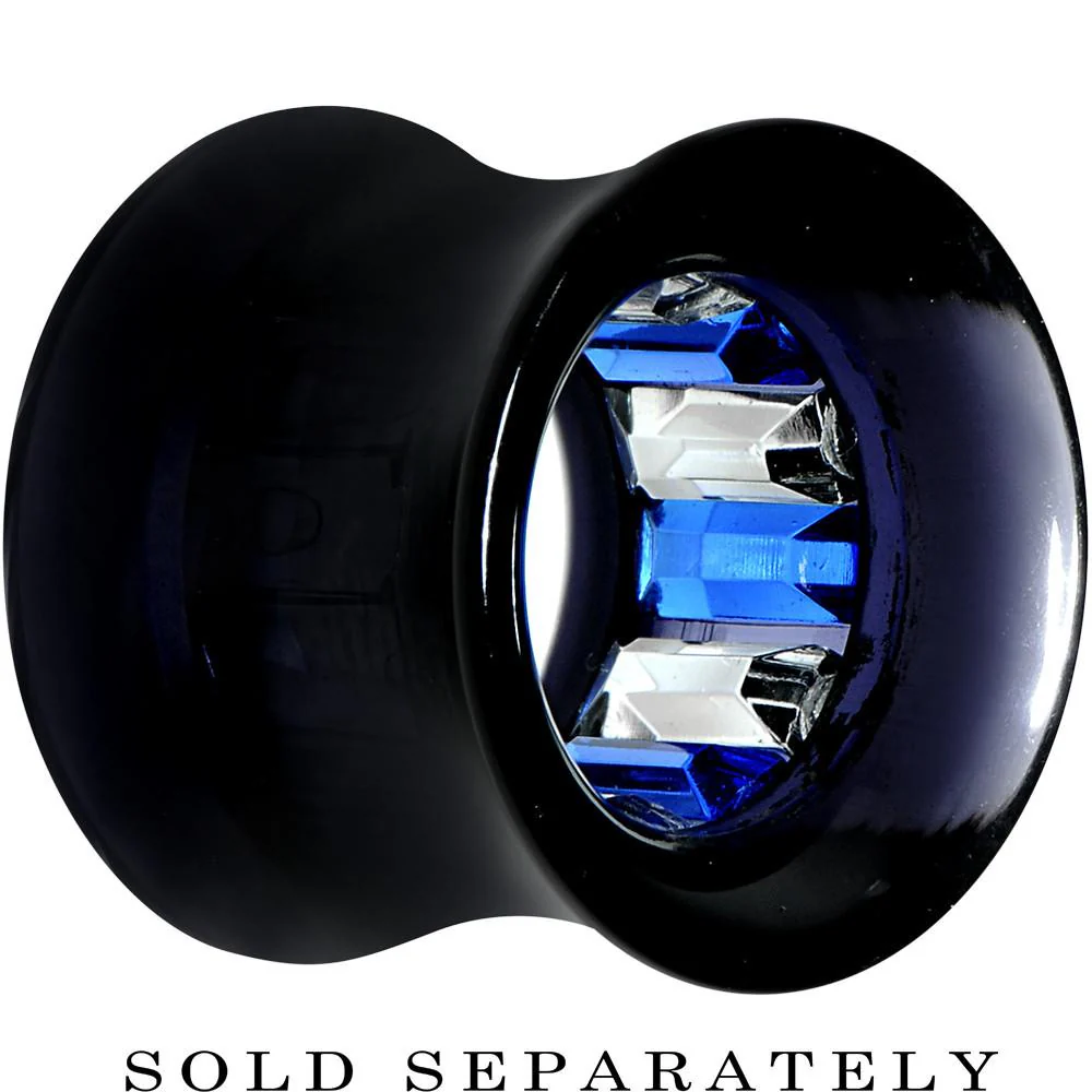 Black Acrylic Blue and Clear Gem Inlay Saddle Tunnel Plug 0G to 1 Inch - Image 6
