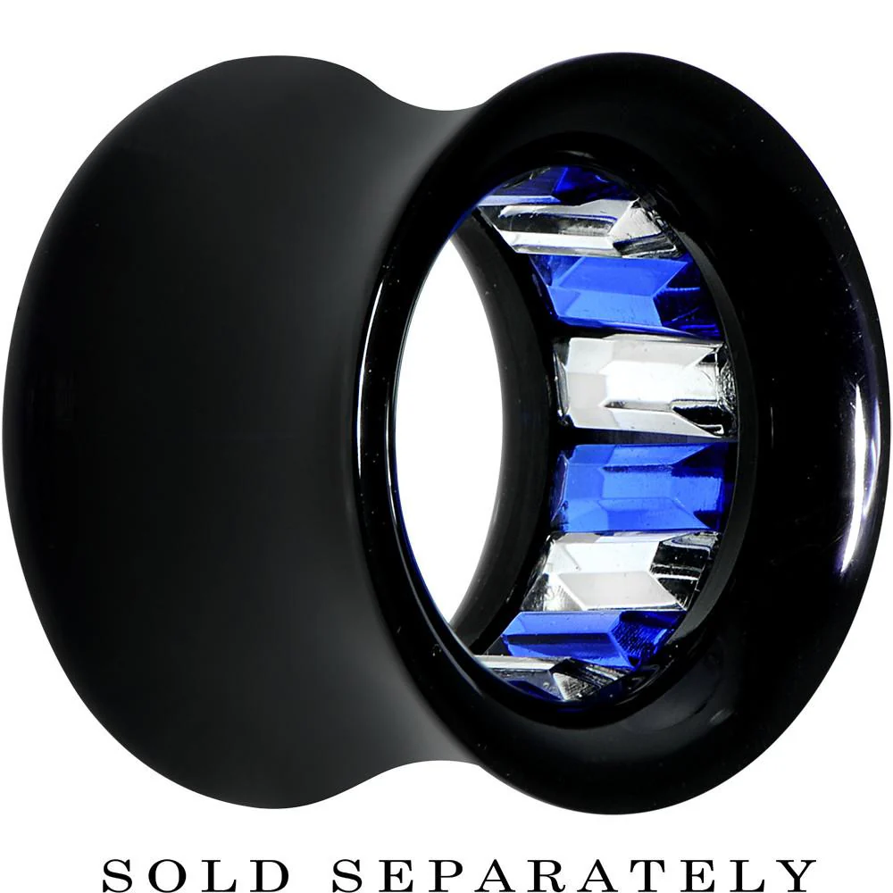 Black Acrylic Blue and Clear Gem Inlay Saddle Tunnel Plug 0G to 1 Inch - Image 7