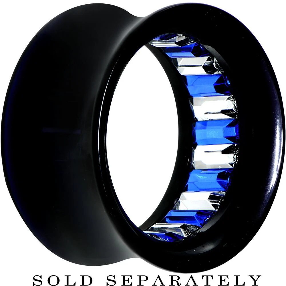 Black Acrylic Blue and Clear Gem Inlay Saddle Tunnel Plug 0G to 1 Inch - Image 8