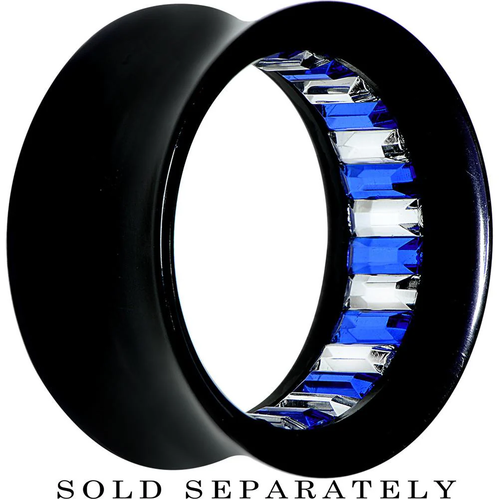 Black Acrylic Blue and Clear Gem Inlay Saddle Tunnel Plug 0G to 1 Inch - Image 9