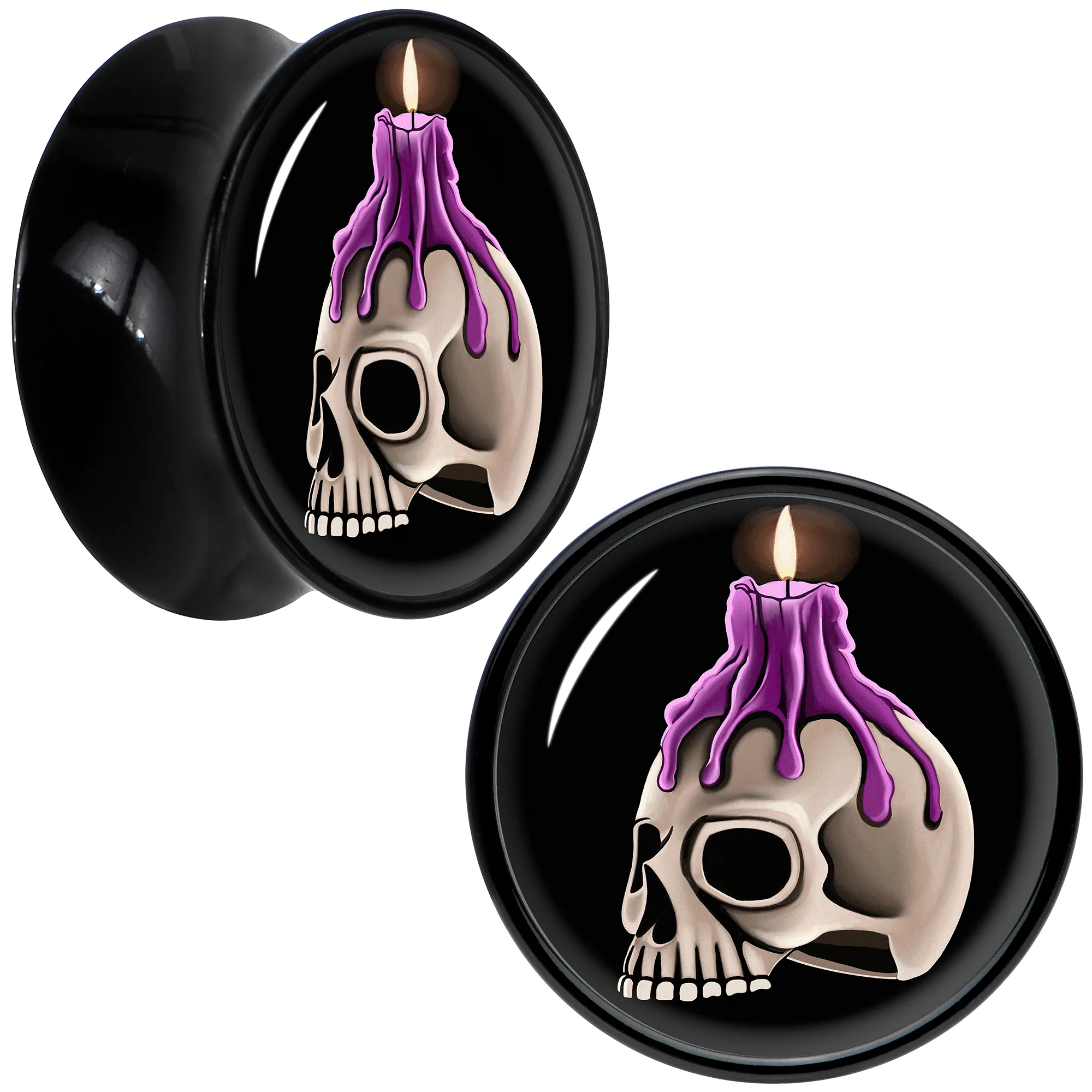 Black Acrylic Burning Skull Candle Double Flare Plug Set by Onyx O - Image 10