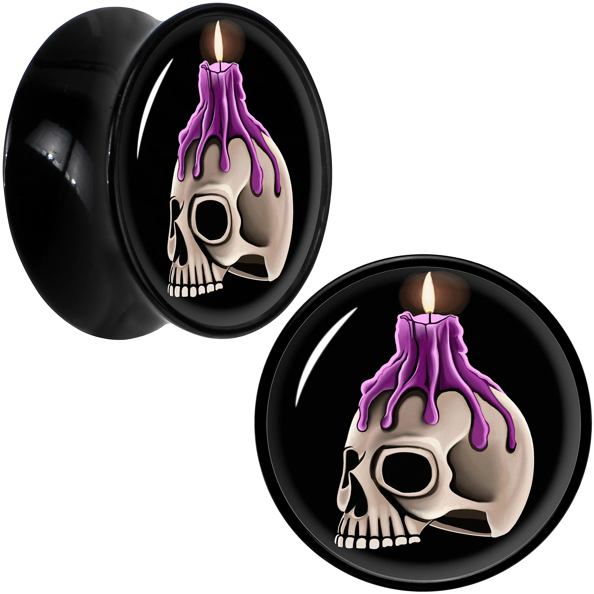 Black Acrylic Burning Skull Candle Double Flare Plug Set by Onyx O - Image 11
