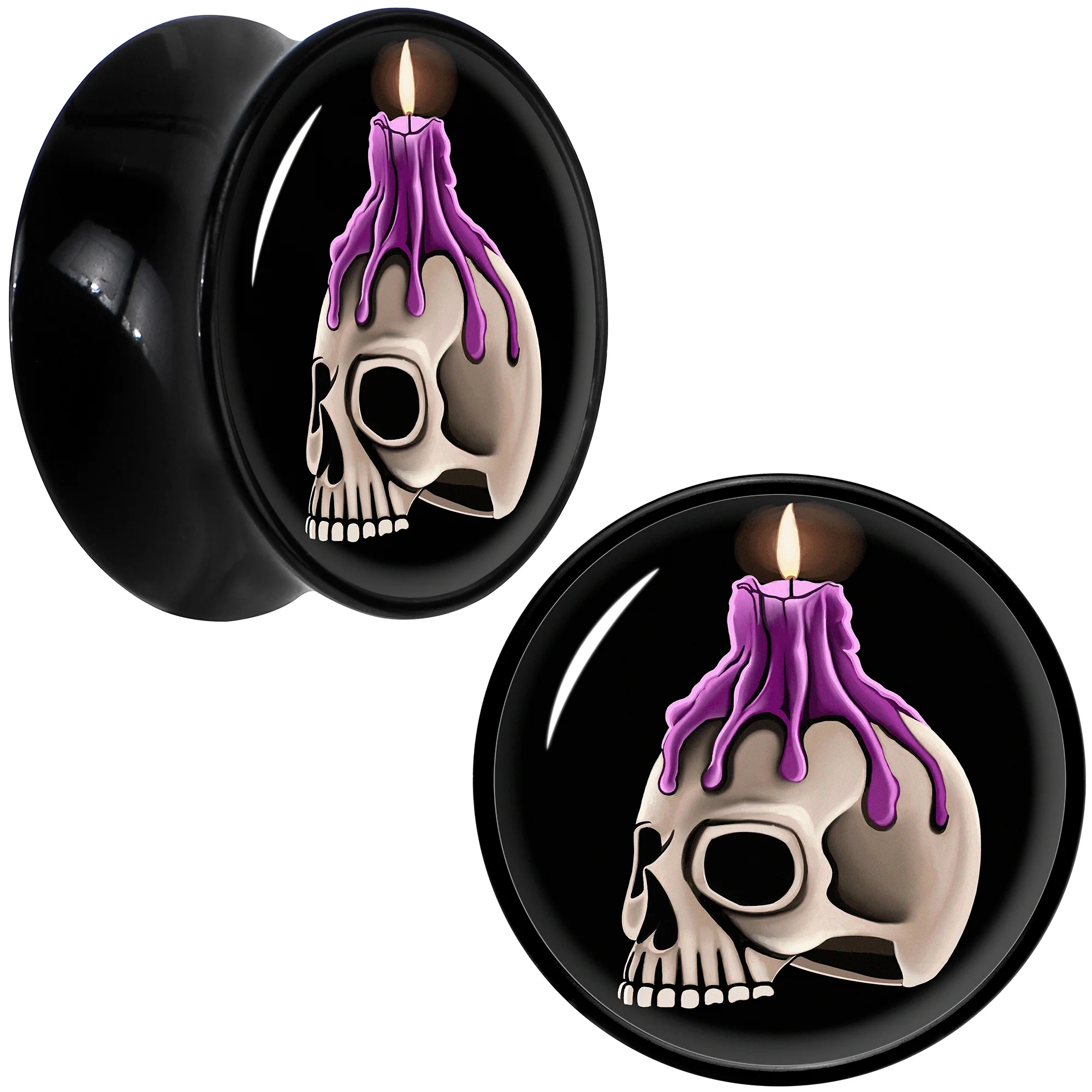 Black Acrylic Burning Skull Candle Double Flare Plug Set by Onyx O - Image 12