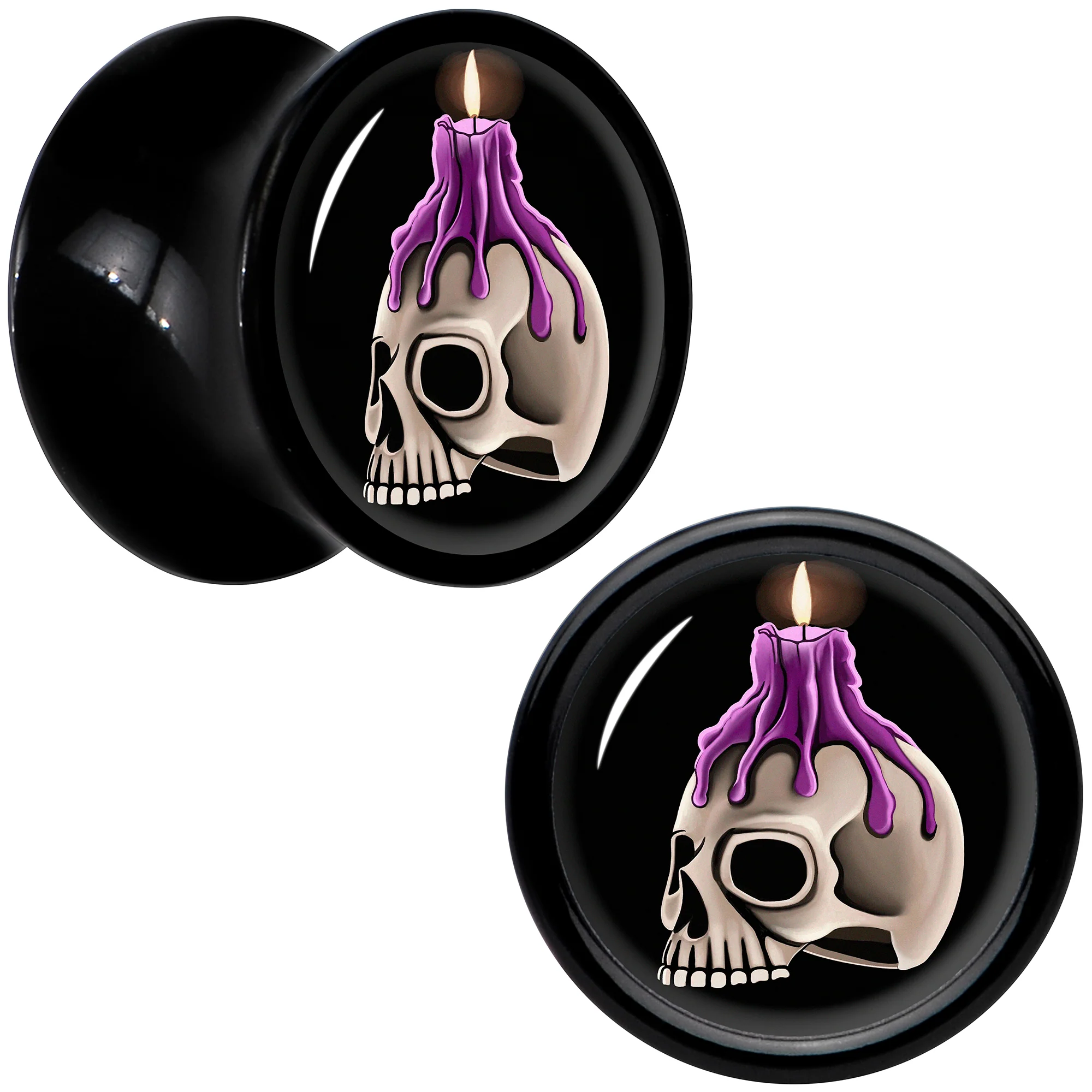 Black Acrylic Burning Skull Candle Double Flare Plug Set by Onyx O - Image 13