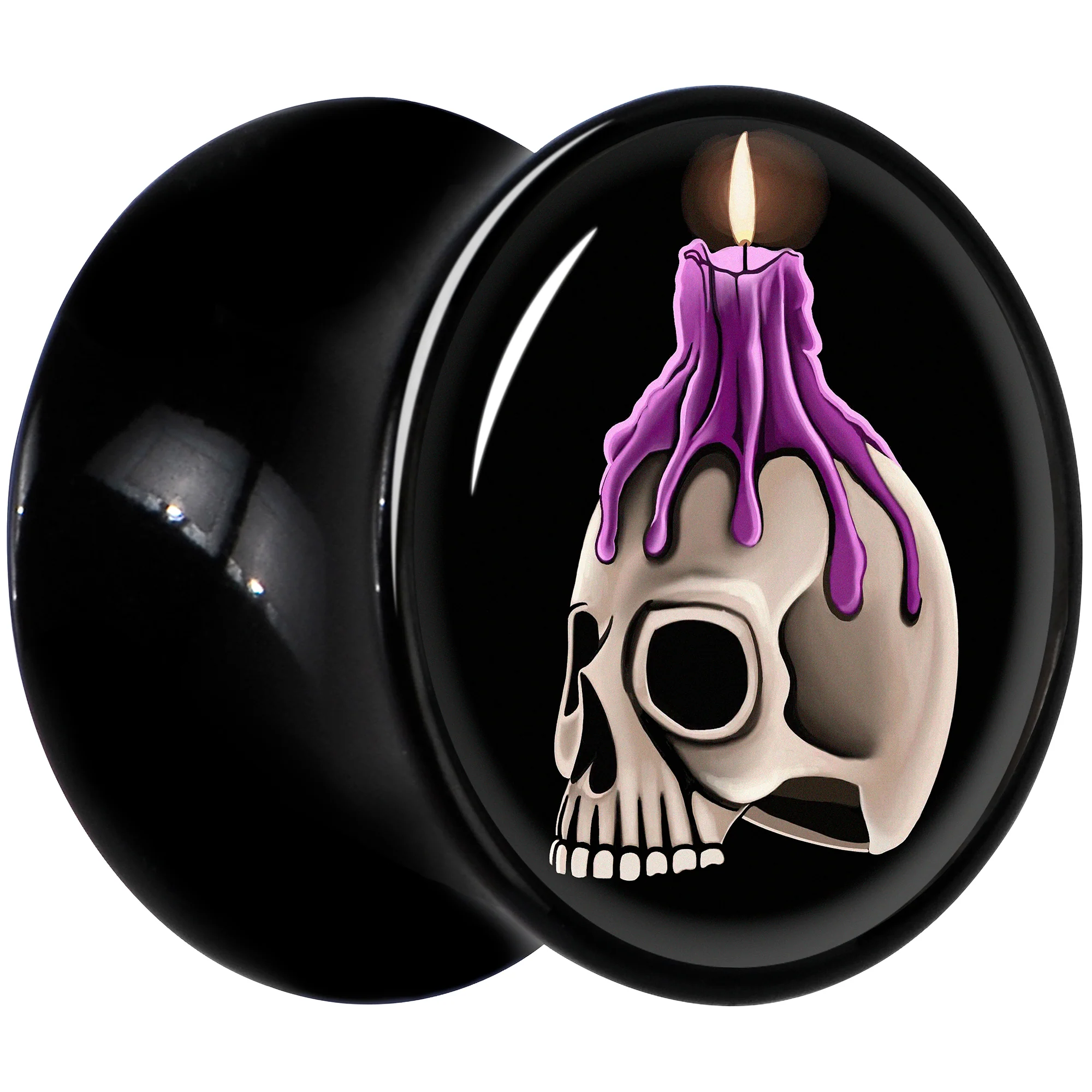 Black Acrylic Burning Skull Candle Double Flare Plug Set by Onyx O - Image 3