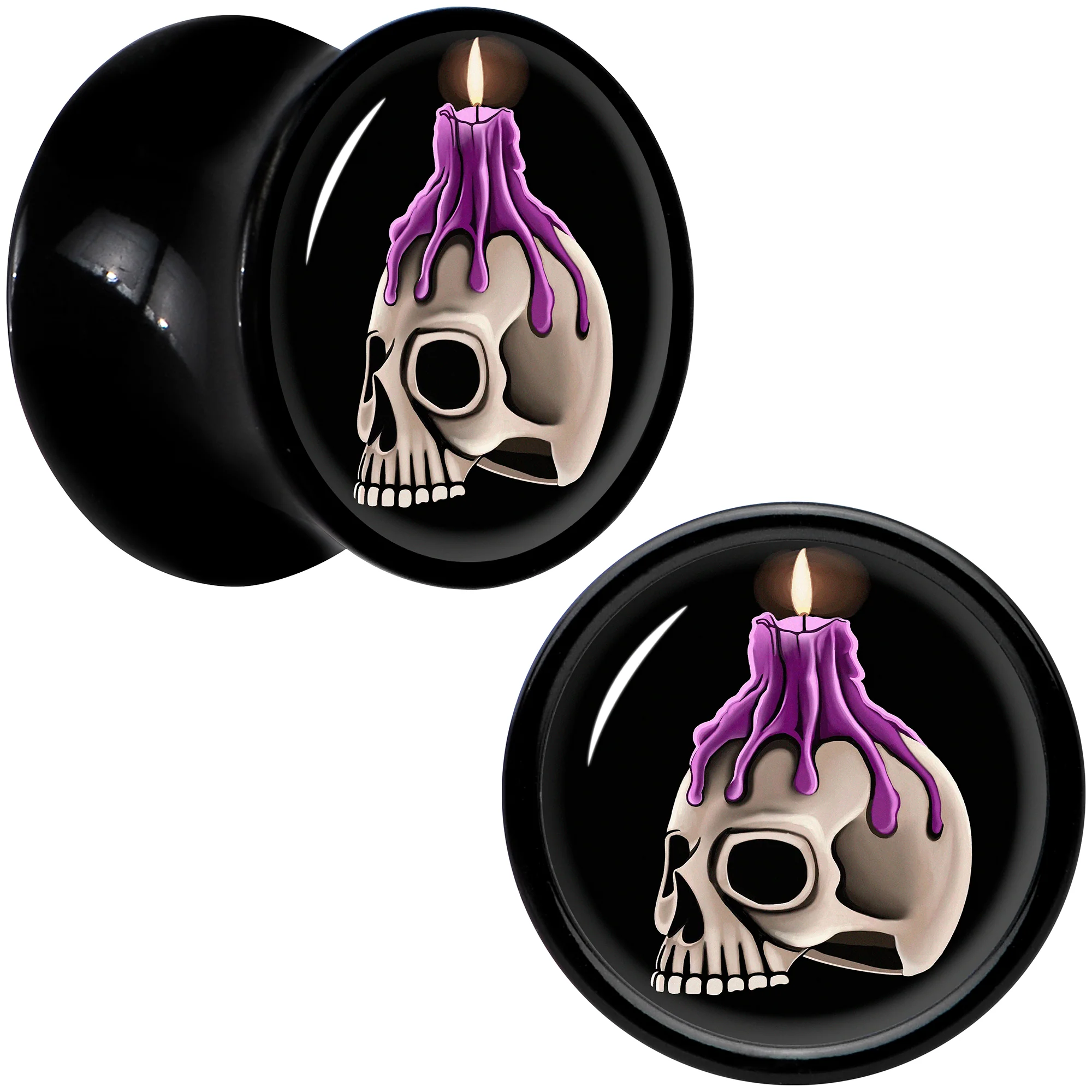 Black Acrylic Burning Skull Candle Double Flare Plug Set by Onyx O - Image 6