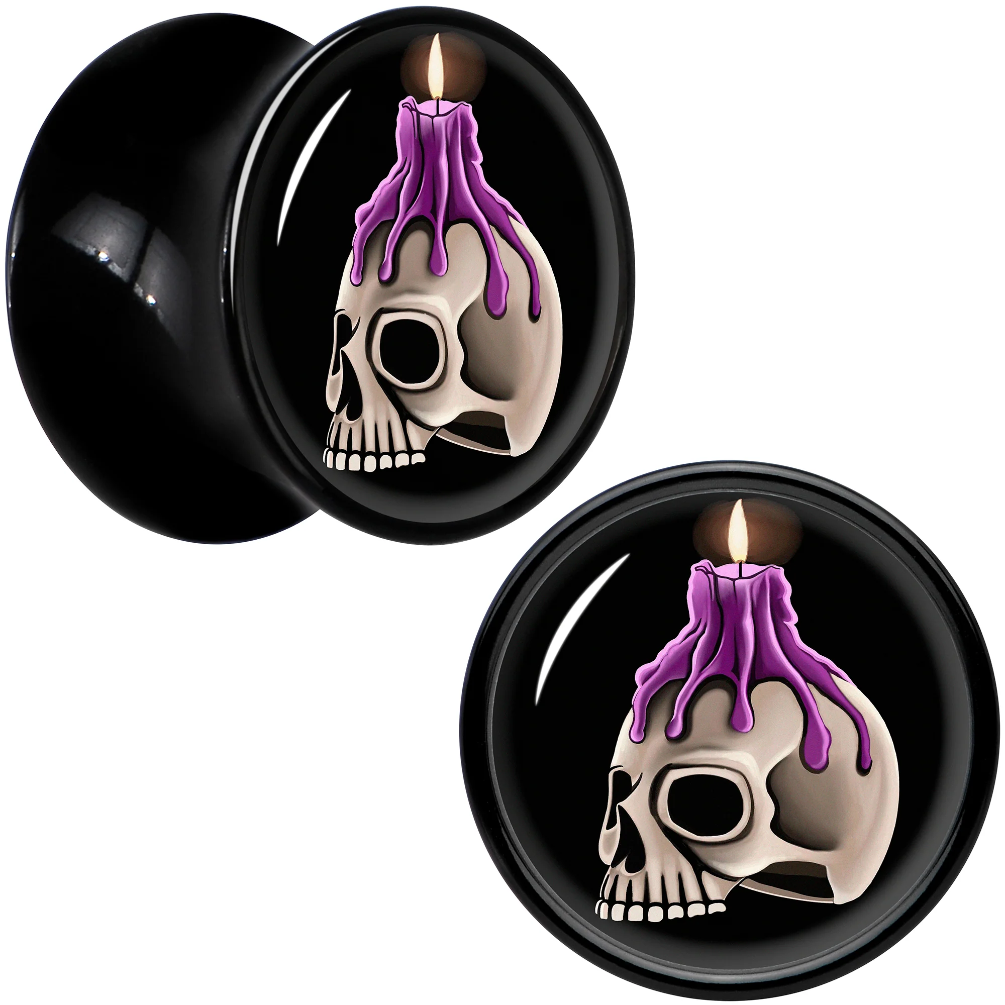 Black Acrylic Burning Skull Candle Double Flare Plug Set by Onyx O - Image 7