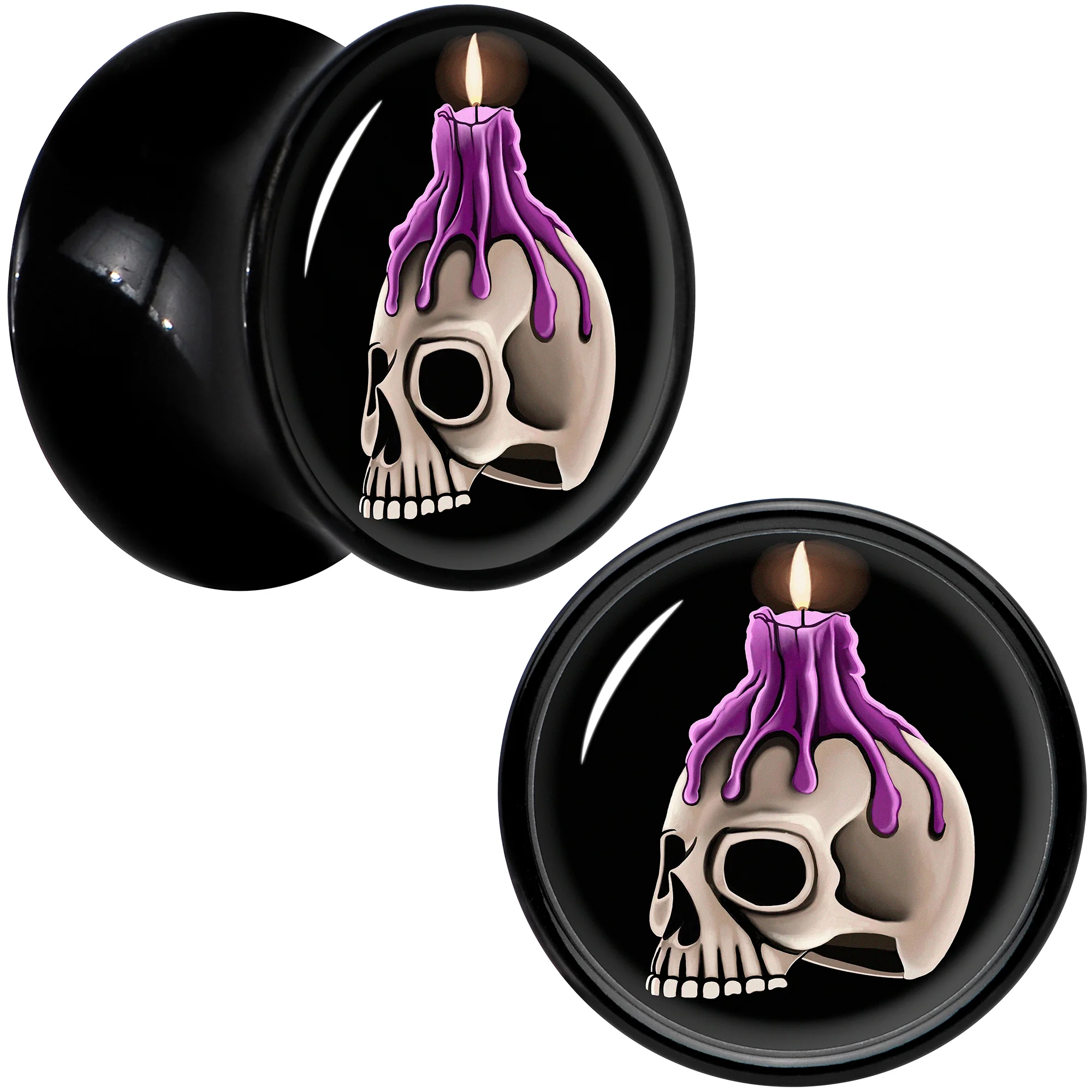 Black Acrylic Burning Skull Candle Double Flare Plug Set by Onyx O - Image 8
