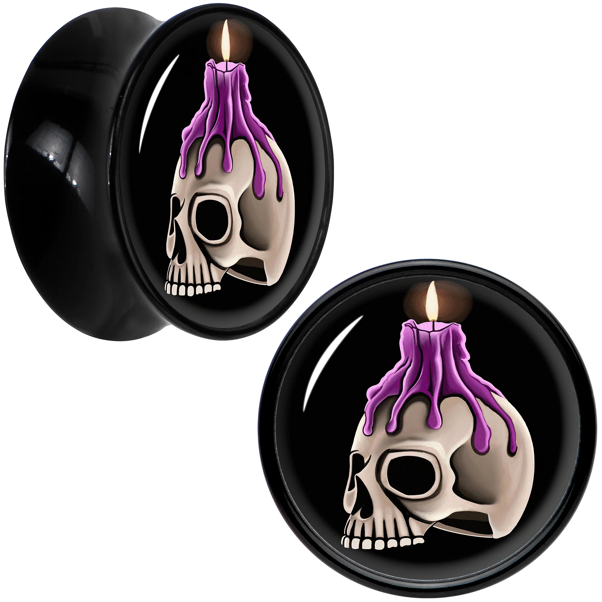 Black Acrylic Burning Skull Candle Double Flare Plug Set by Onyx O - Image 9