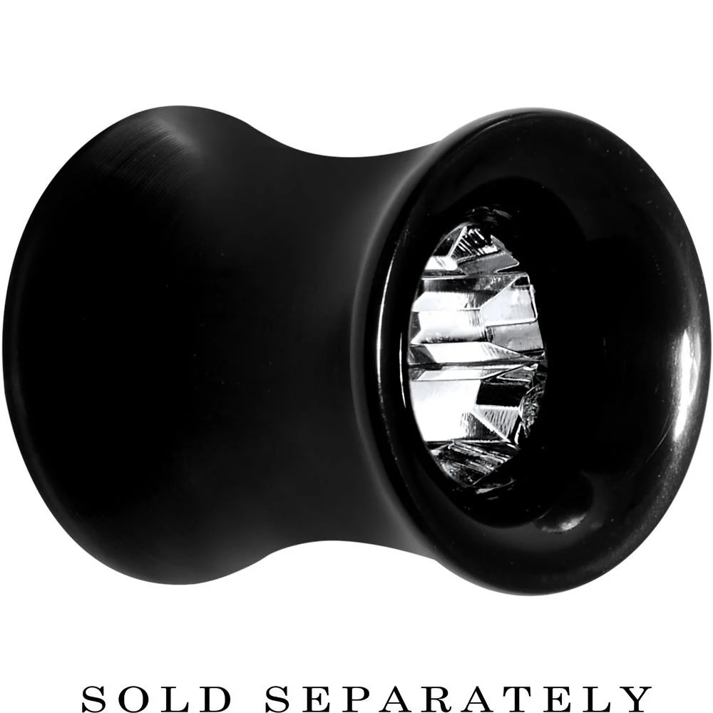 Black Acrylic Clear Gem Inlay Saddle Tunnel Plug 0G to 1 Inch - Image 3