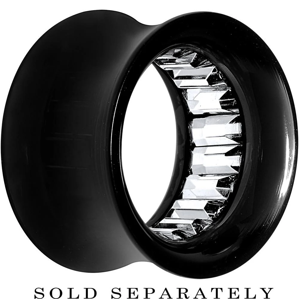 Black Acrylic Clear Gem Inlay Saddle Tunnel Plug 0G to 1 Inch - Image 4