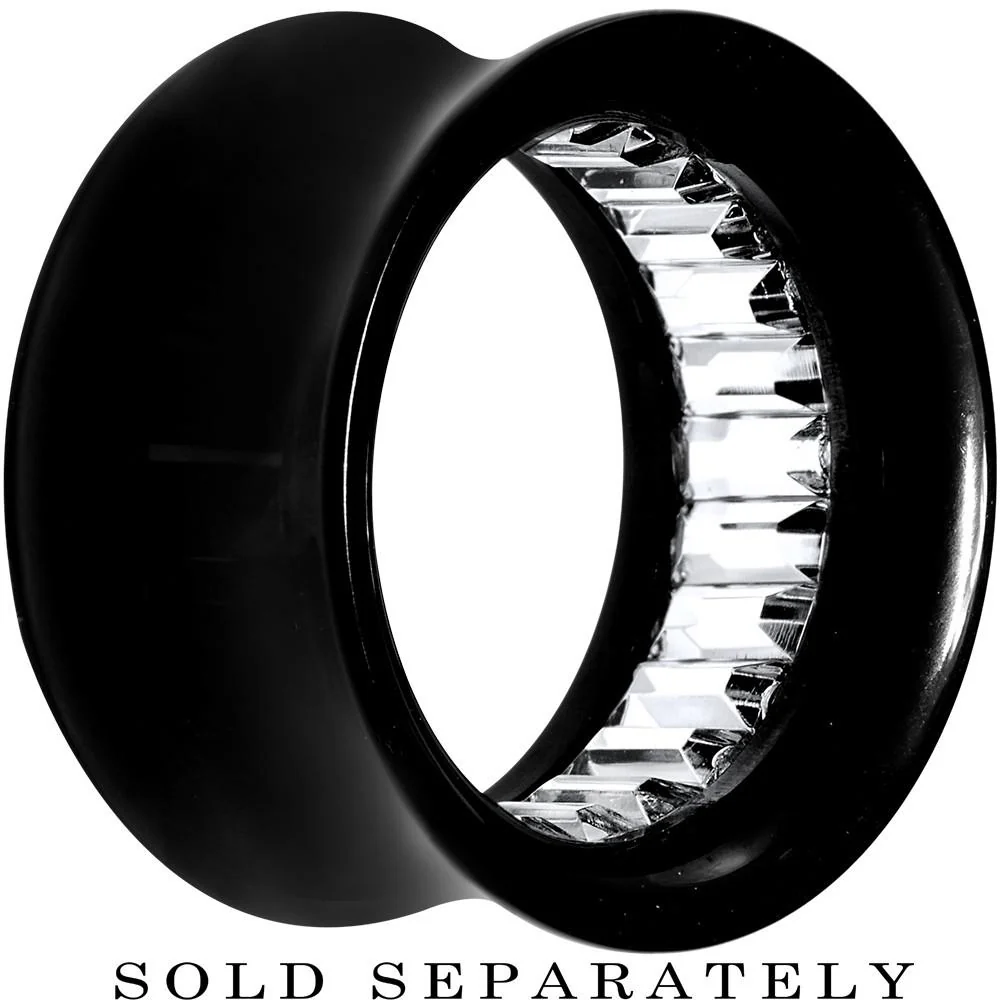 Black Acrylic Clear Gem Inlay Saddle Tunnel Plug 0G to 1 Inch - Image 5