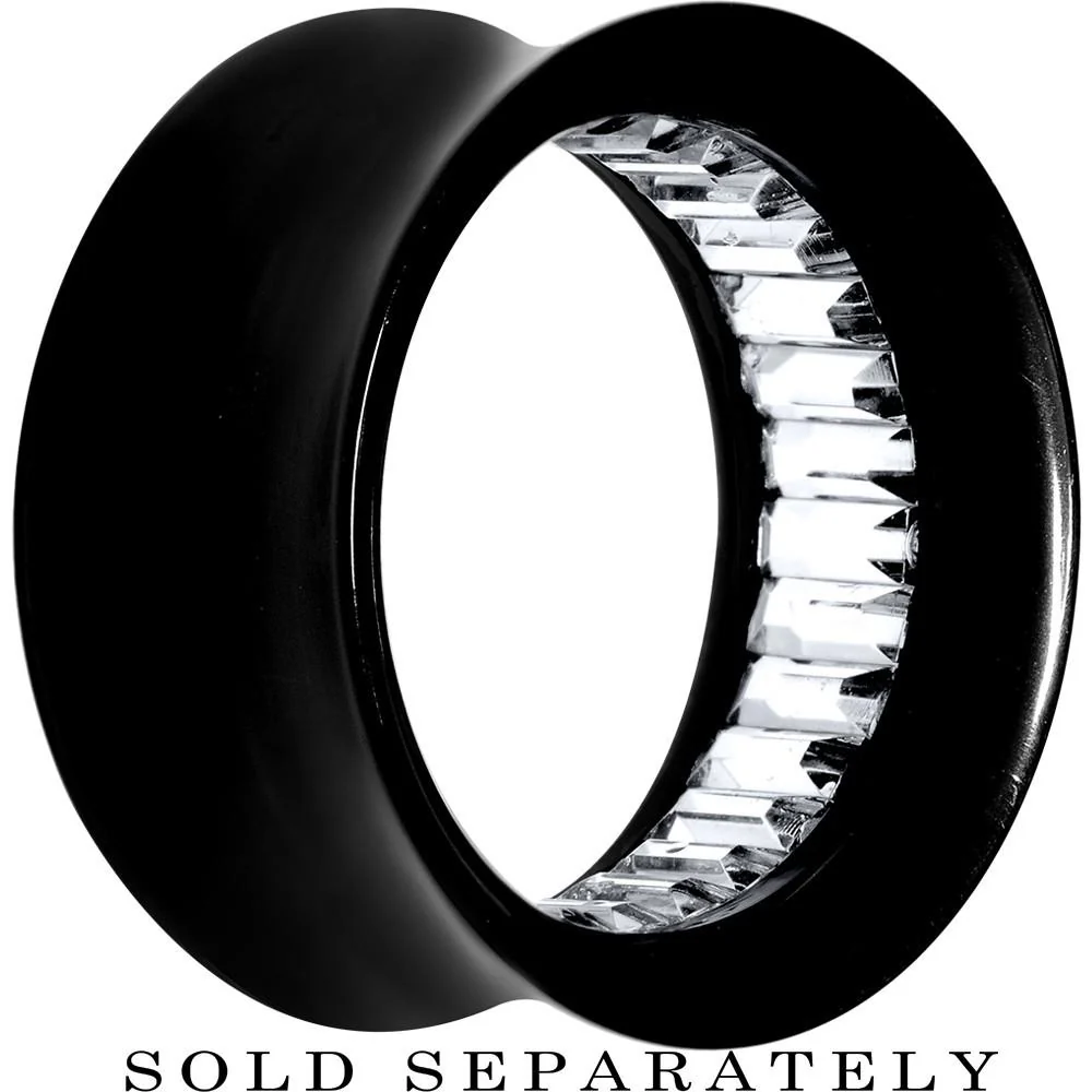 Black Acrylic Clear Gem Inlay Saddle Tunnel Plug 0G to 1 Inch - Image 6