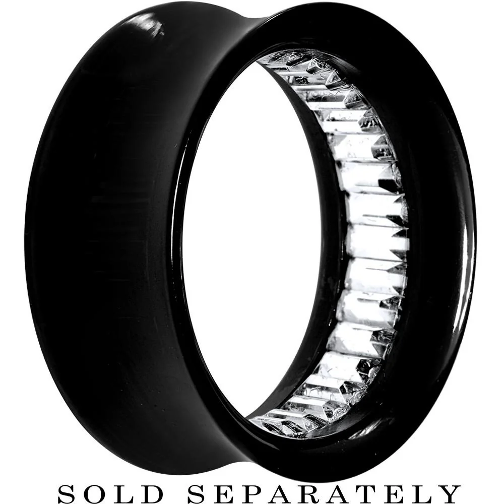 Black Acrylic Clear Gem Inlay Saddle Tunnel Plug 0G to 1 Inch - Image 7