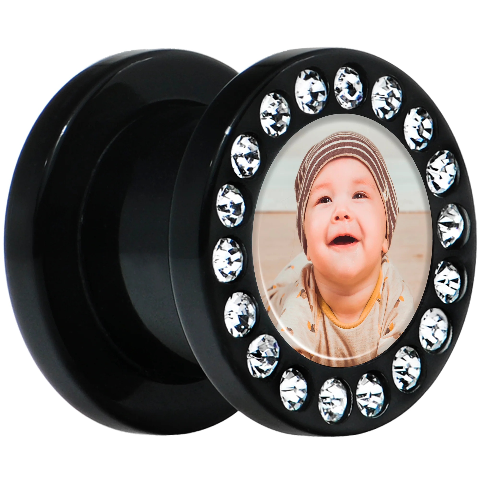 Black Acrylic Custom Photo Gem Screw Fit Plug - buy 2 for a pair - Image 3