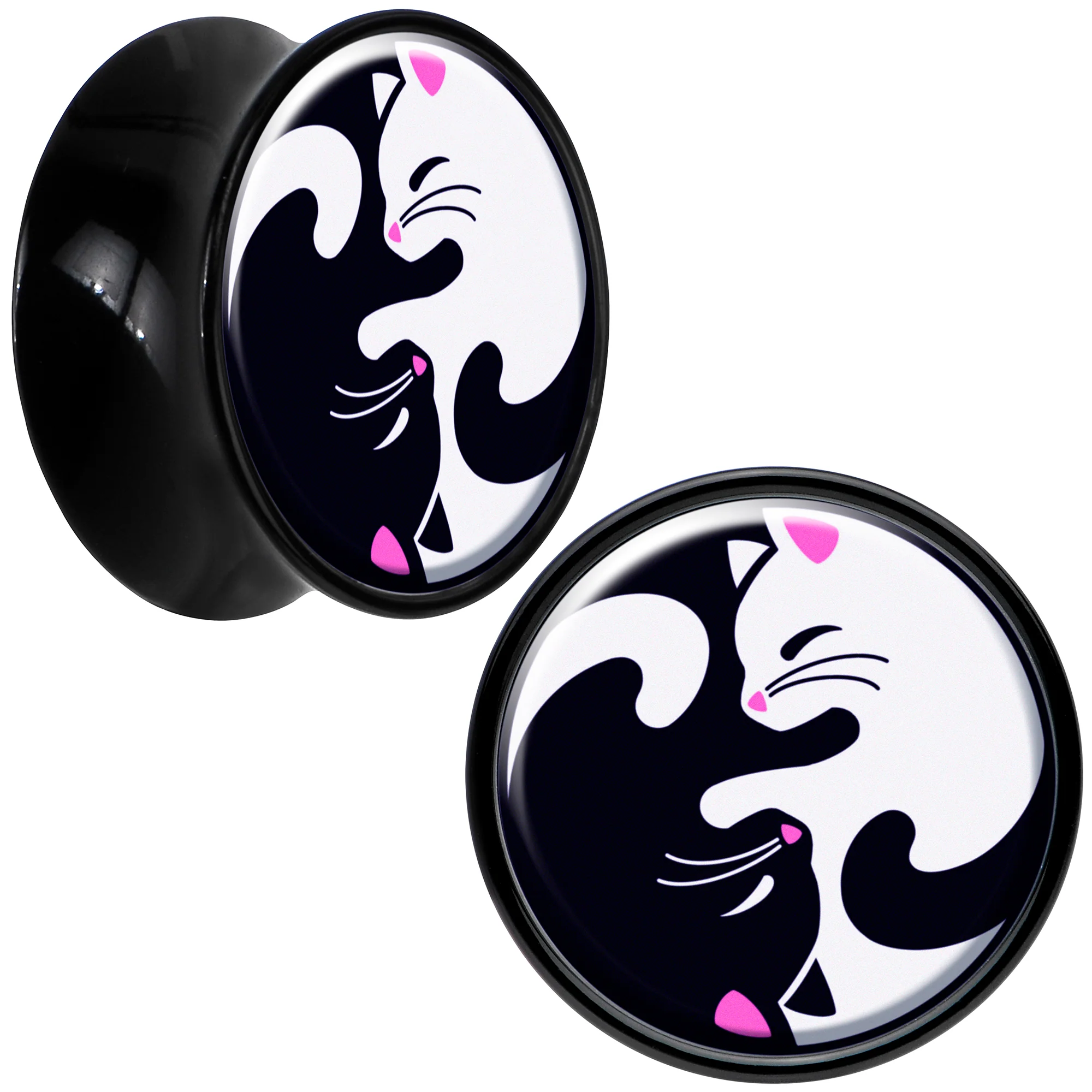 Black Acrylic Cute Kitty Cat Yin Yang Double Flare Plug Set by Onyx O - Image 10