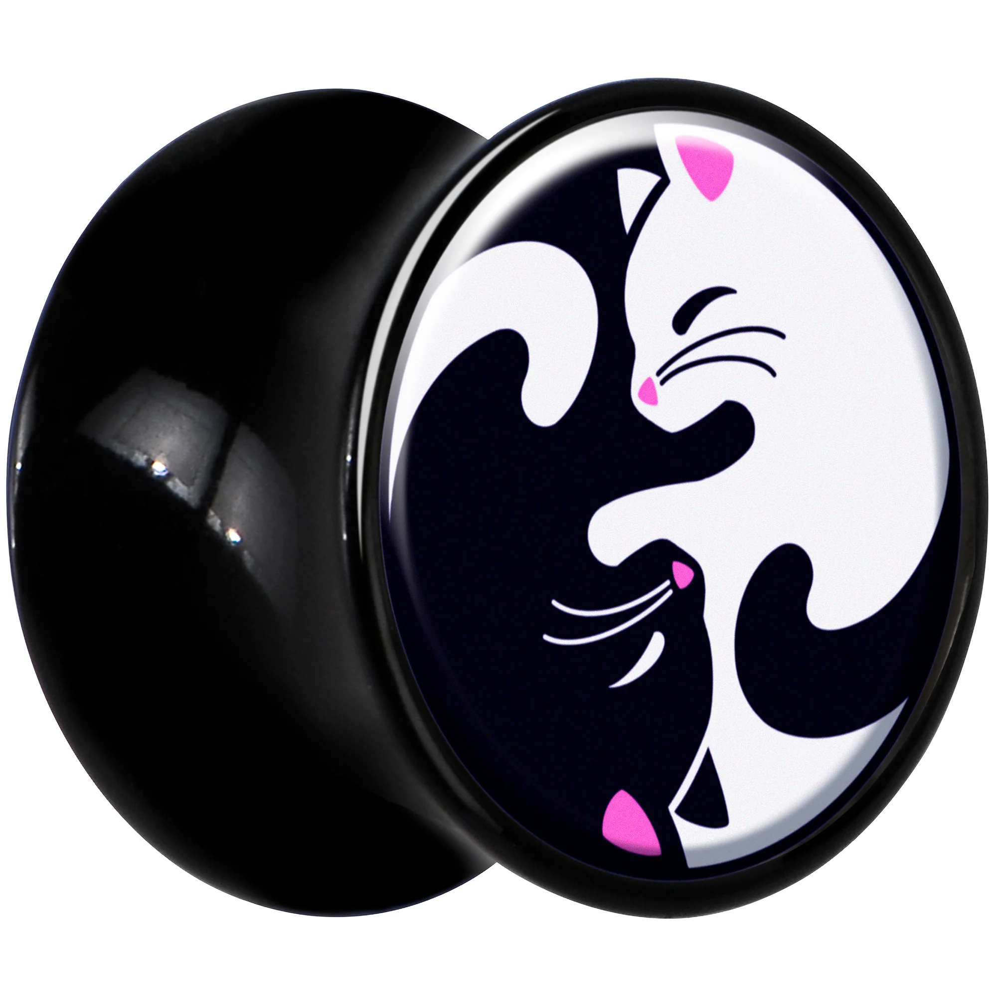 Black Acrylic Cute Kitty Cat Yin Yang Double Flare Plug Set by Onyx O - Image 3