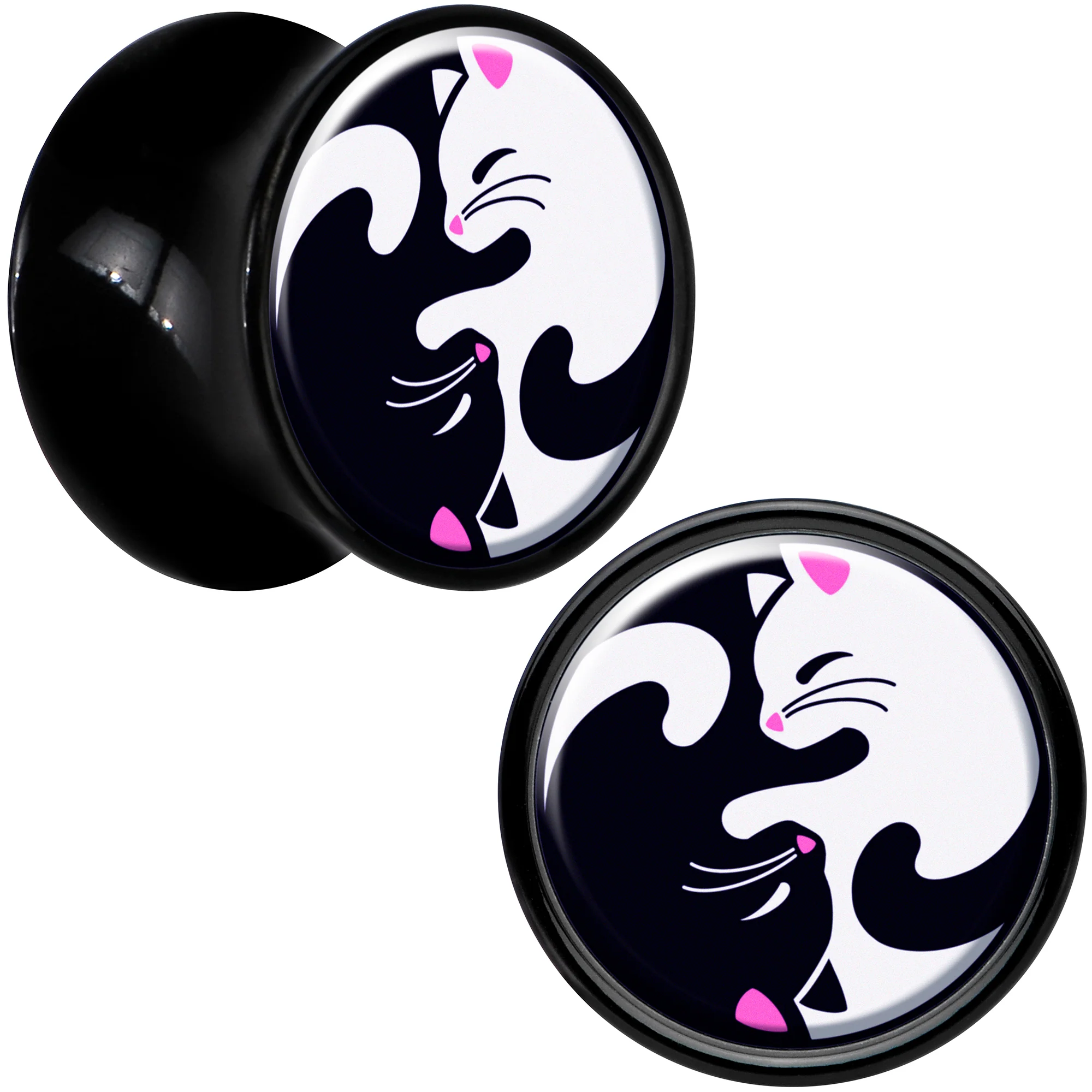 Black Acrylic Cute Kitty Cat Yin Yang Double Flare Plug Set by Onyx O - Image 8