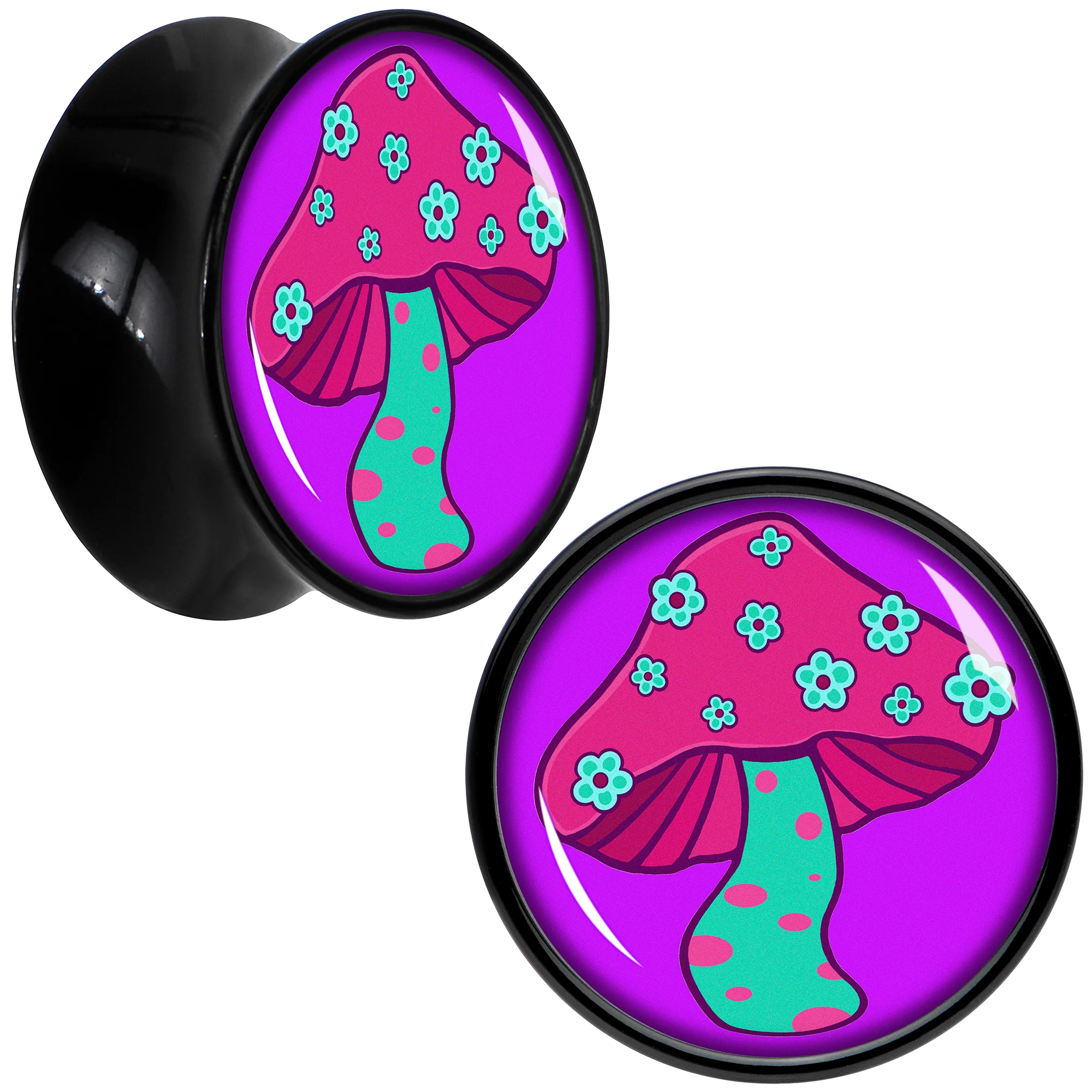 Black Acrylic Funky Floral Mushroom Double Flare Plug Set by Onyx O - Image 10