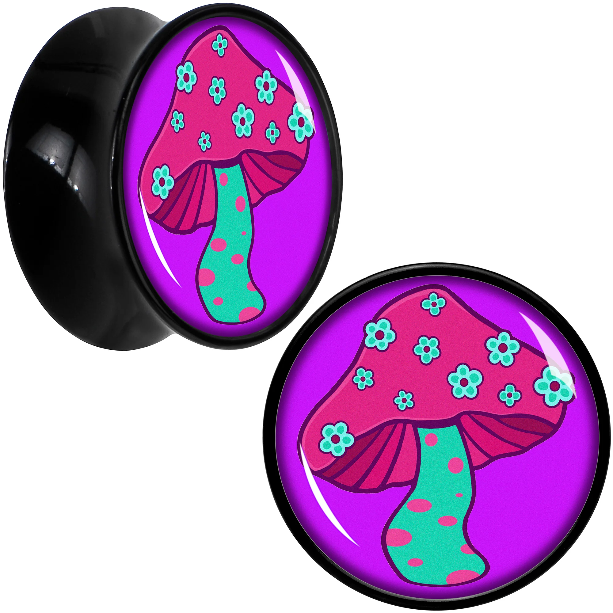 Black Acrylic Funky Floral Mushroom Double Flare Plug Set by Onyx O - Image 11