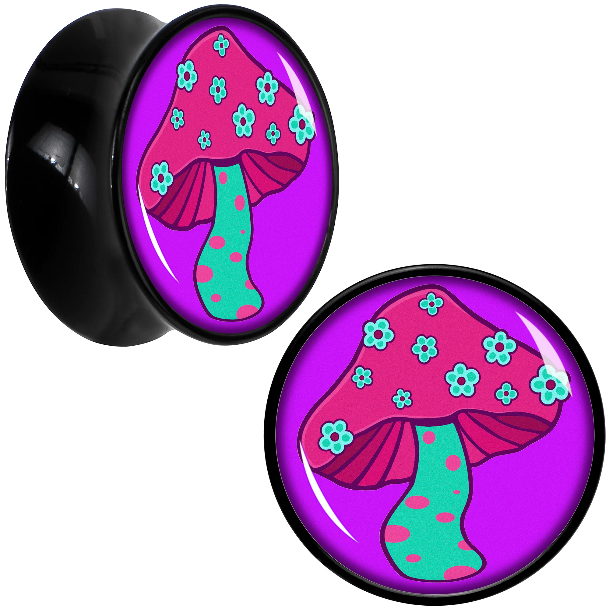 Black Acrylic Funky Floral Mushroom Double Flare Plug Set by Onyx O - Image 12