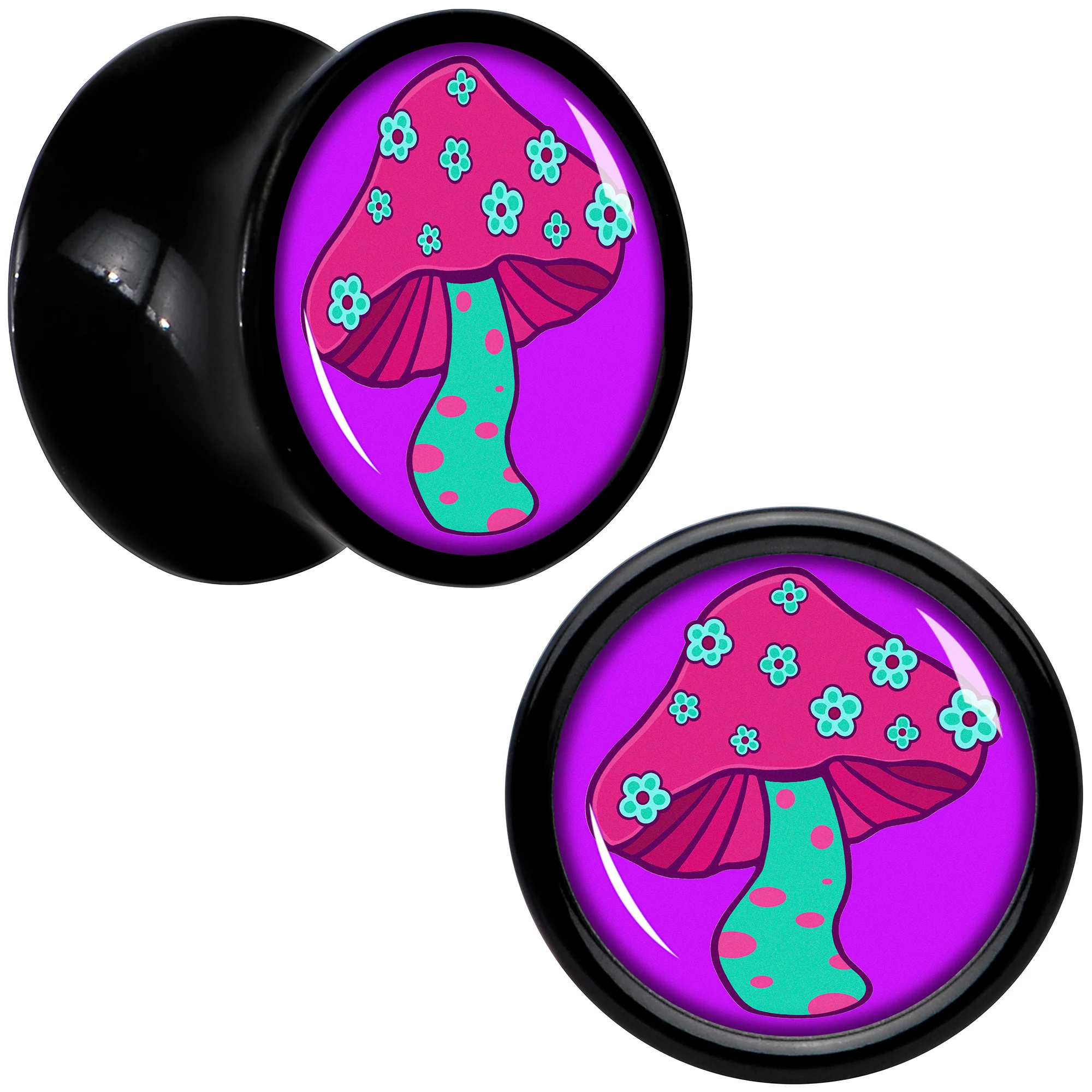 Black Acrylic Funky Floral Mushroom Double Flare Plug Set by Onyx O - Image 13